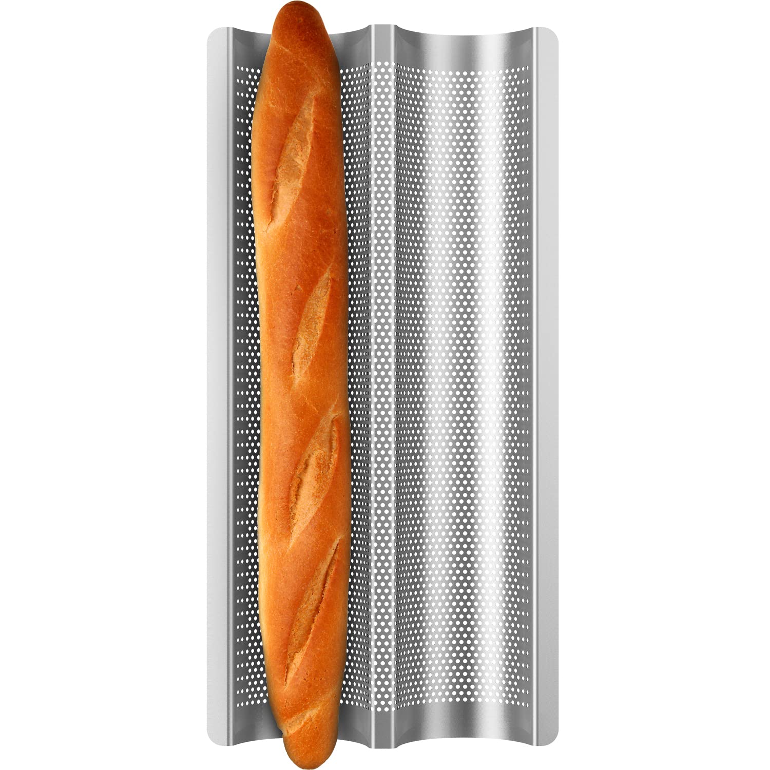 Baguette Pan French Bread Pans For Baking Pans, Nonstick 2 Slots Perforated Italian Loaf Pan Mold Long French Bread Pan Siliver