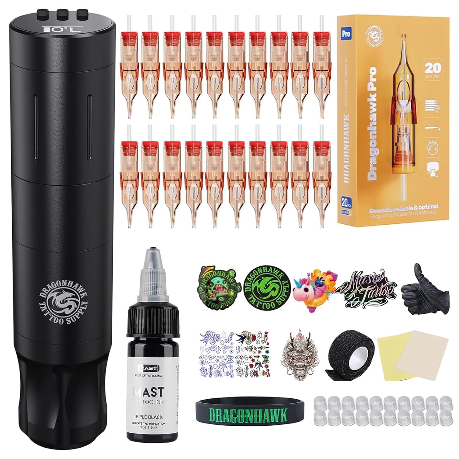Dragonhawk A3 Kit De Máquina De Tatuaje Inalámbrica, Rotativa, Pluma De Tatuaje, Pistola, Batería 1500mAh, Agujas Y Cartuchos Para Tatuajes Para Principiantes