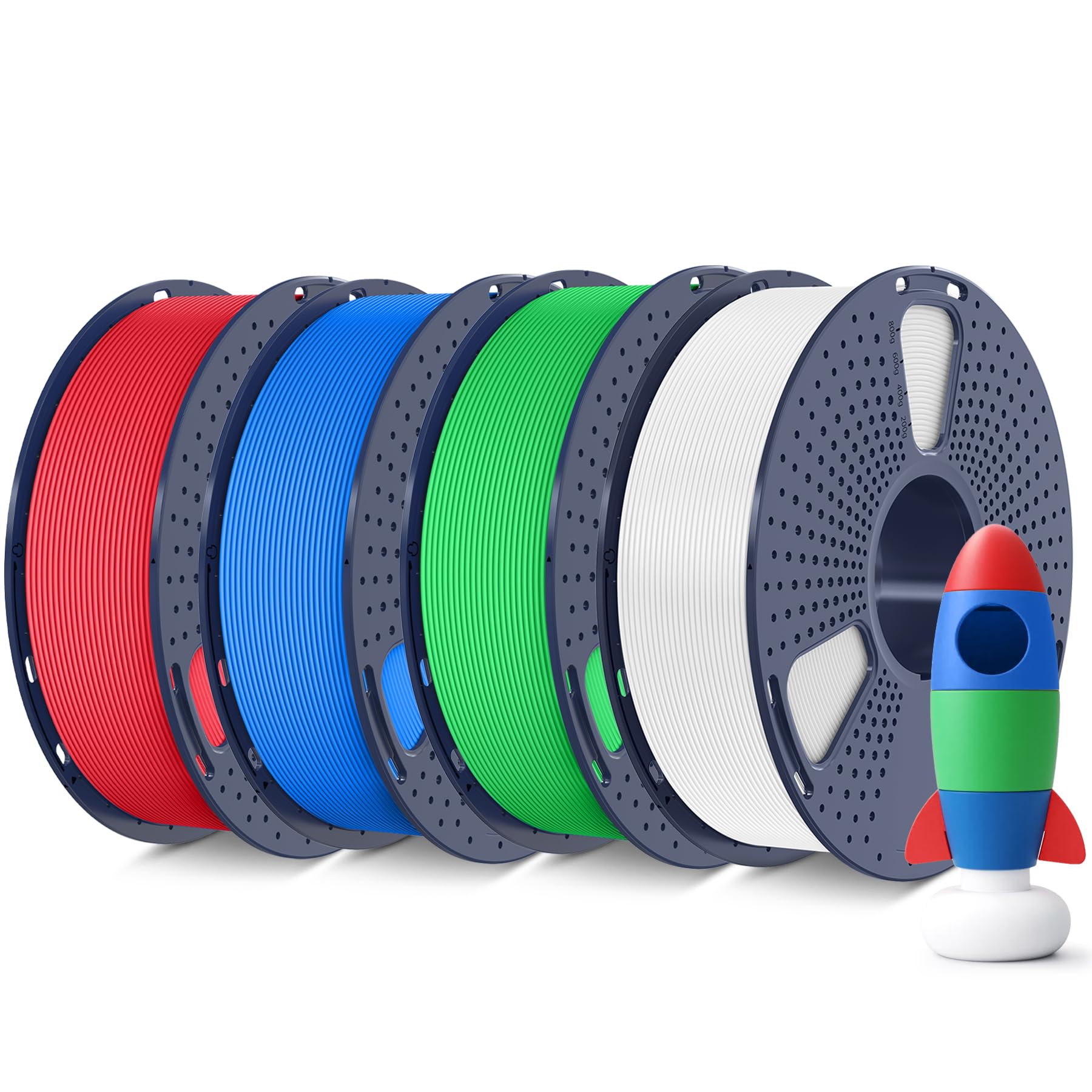 SUNLU 4kg Matte PLA Filament Pack, Matte Finish PLA 3D Printer Filament 1.75mm±0.2mm, 1kg per Spool, 4 Packs (White + Green + Blue + Red) Global Recycled Standard Global Recycled Standard Global Recycled Standard