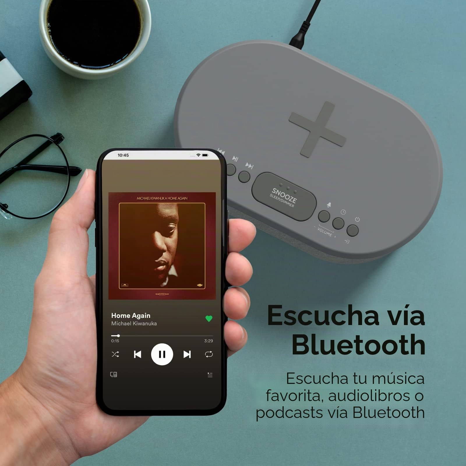 i-Box Reloj Despertador al Lado de la Cama, Reloj Despertador con Carga inalámbrica, Altavoz Bluetooth, Reloj Despertador de Radio, Cargador inalámbrico Qi rápido, alimentación de Red, Radio FM