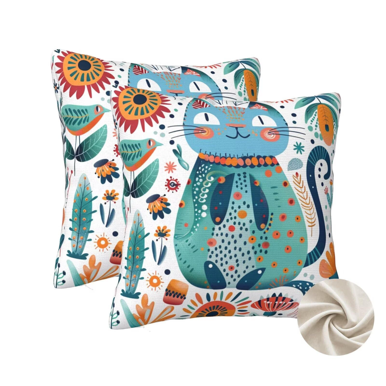 Housses de coussin 60x60 cm chat dessin animé pour canapé lot de 2