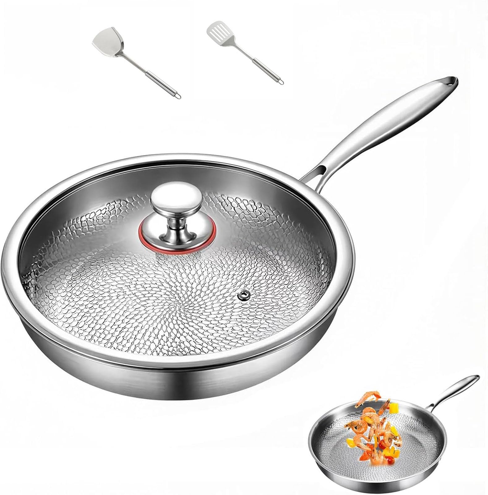 Antihaft-Bratpfanne mit Deckel – Titan-Konstruktion, kratzfestes Design, ultra-langlebiges Kochgeschirr, Induktions- und ofenfest