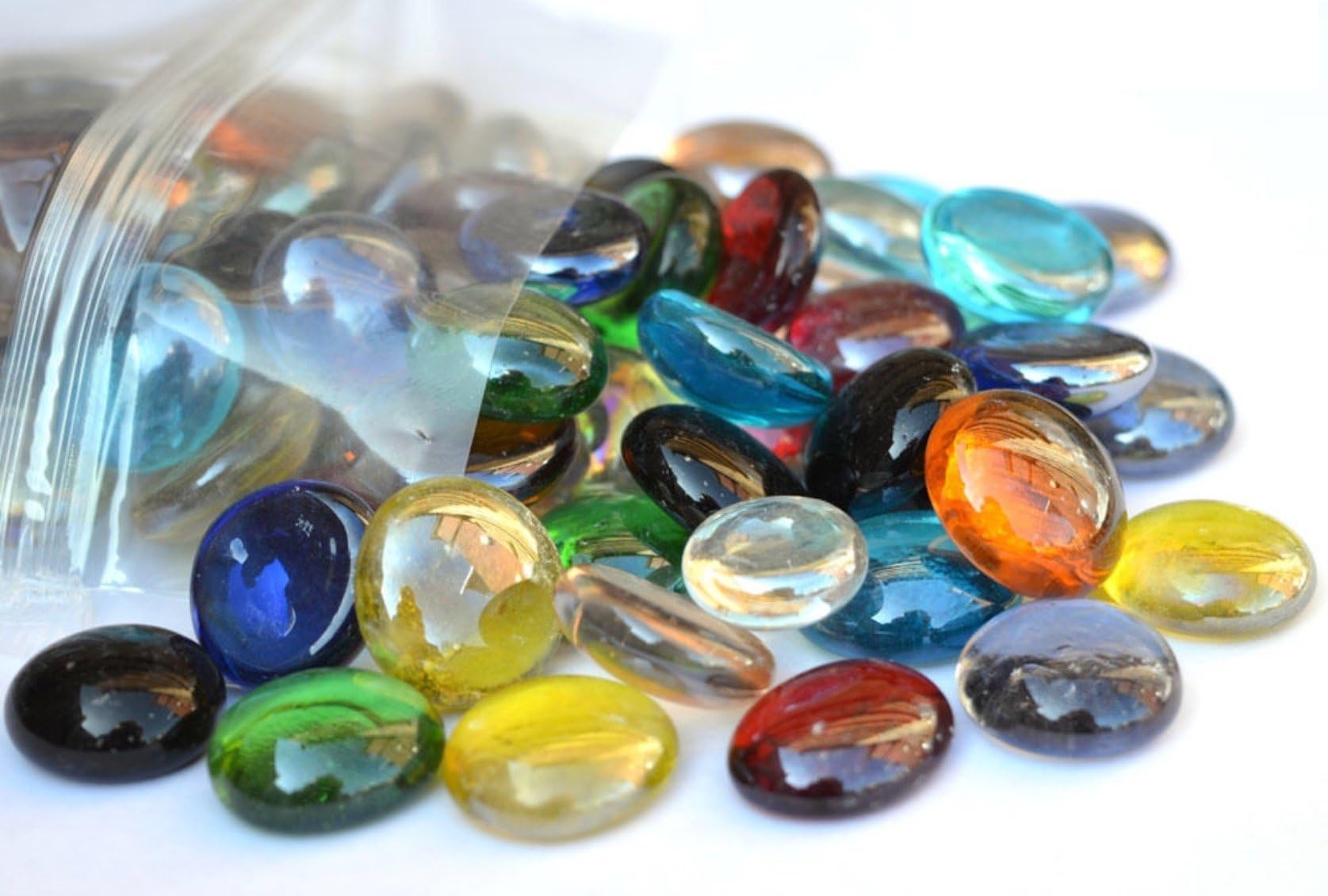 100 Approx. Mixed Color Glass Pebbles/Stones/Gems/Beads/Flat Marbles