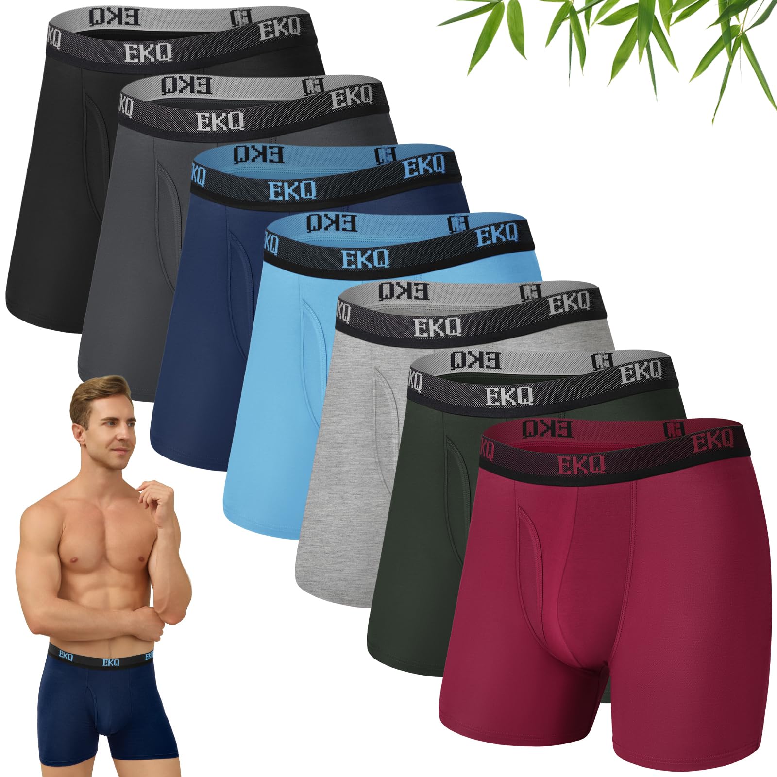 EKQ Boxershorts Herren Bambus Unterhosen Männer 7 Pack Atmungsaktive Unterwäsche Herren mit Elastischem Bund und Keine kratzigen Etiketten Sport Herrenunterhosen- Gr. S-2XL