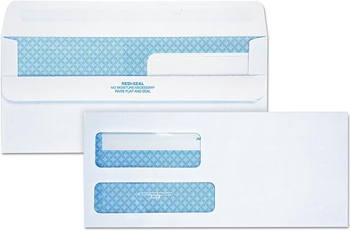 Quality Park Sobres de doble ventana SFI #9, sello rojo, tejido blanco, 250 por paquete, (24519)