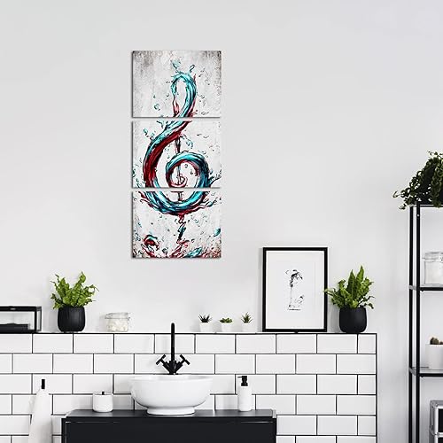 Miniatura 2 de sechars Lienzo abstracto de 3 piezas de arte para pared, diseño moderno de notas musicales, pintura de póster, impresión moderna de turquesa y rojo,