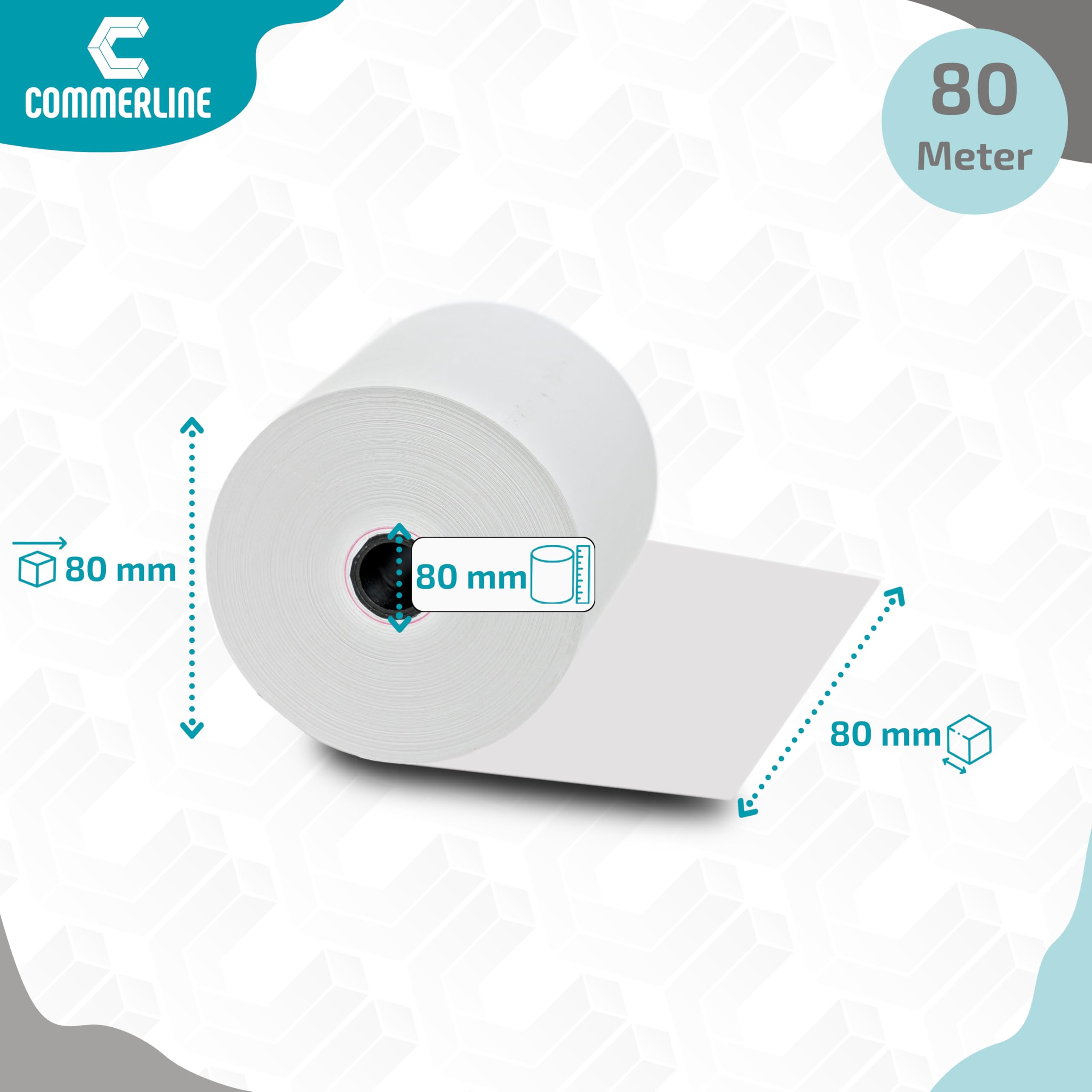 Commerline Lot de 5 rouleaux de papier thermique 80 x 80 x 12 m, 80 m, pour caisse enregistreuse électronique