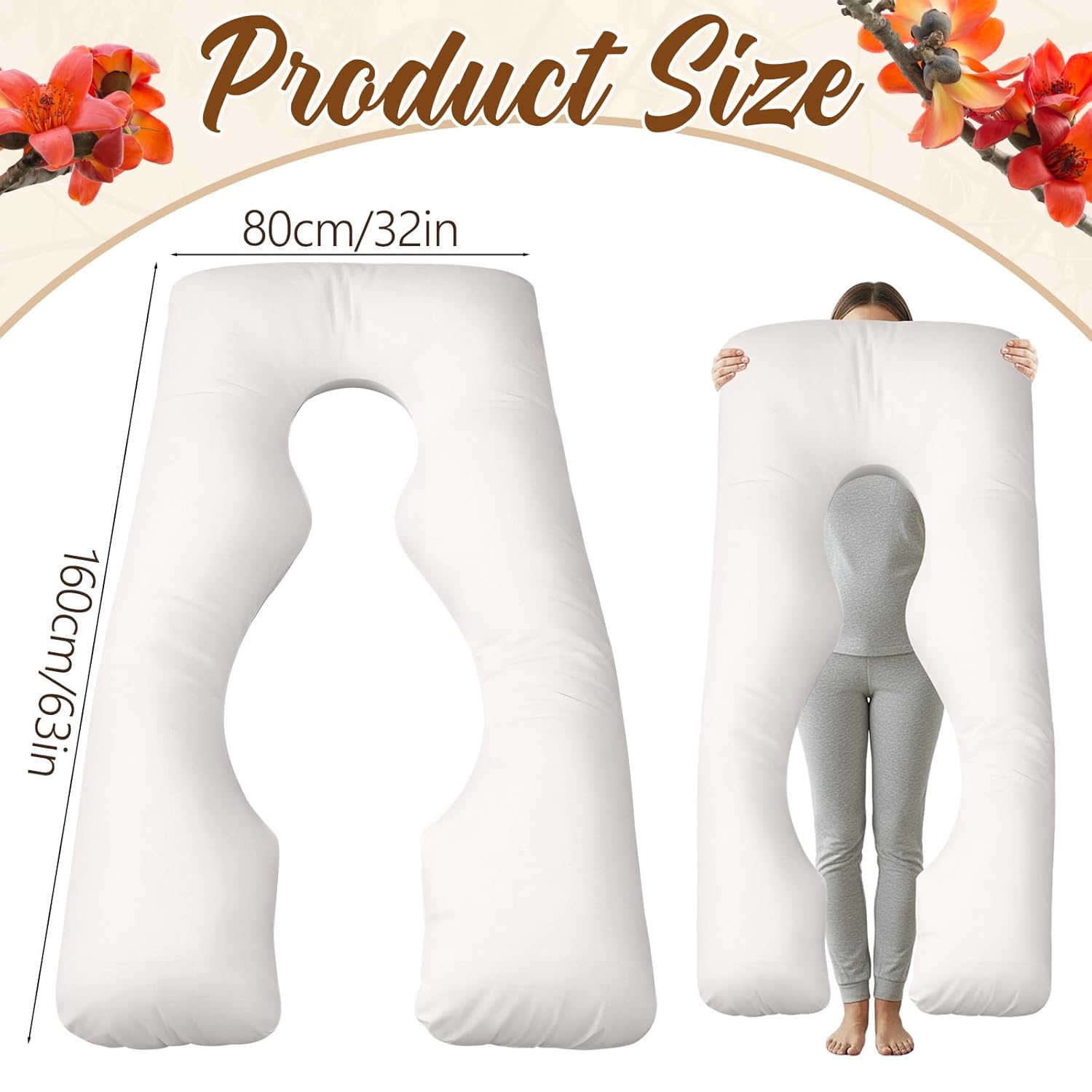 Leinuosen Organic Kapok U-Shape Pregnancy Pillow Natural Kapok Fiber Filled Maternity Pillows with Breathable Cotton Shell for Full Body Support, Hip & Back Pain Relief