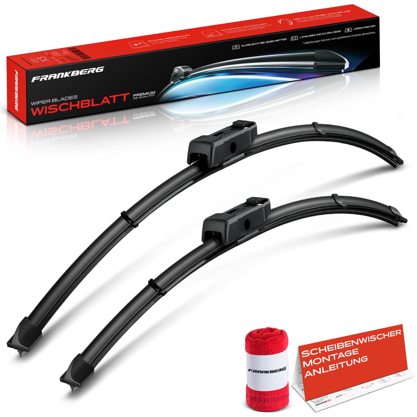 Frankberg 2 escobillas limpiaparabrisas delanteras de 630 mm/500 mm | Incluye indicador de desgaste und Paño de limpieza, 630 mm/500 mm, Al frente; Compatible con: Q5 Sportback FYT