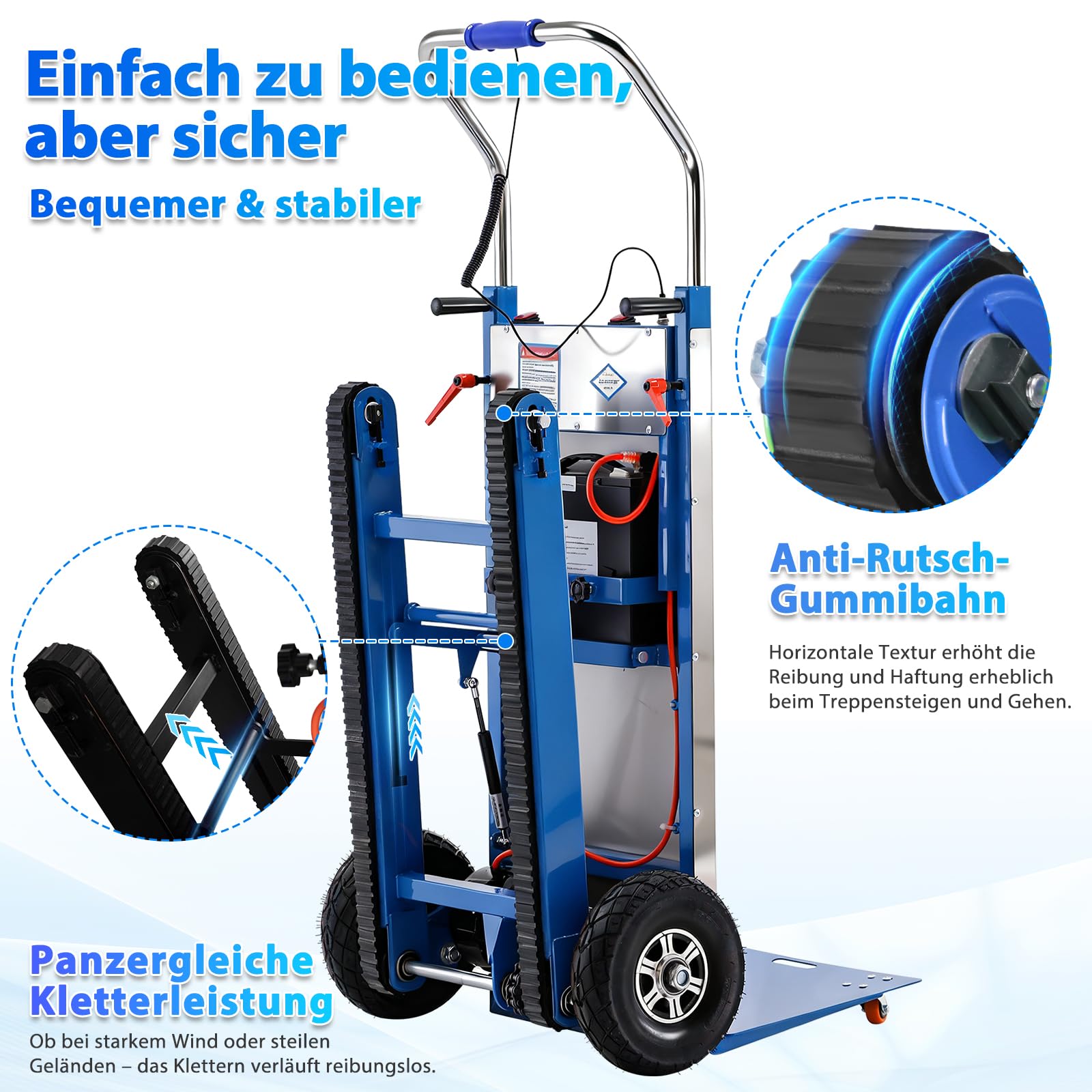 Afitdon Diable électrique 1250 W - avec capacité de Charge de 408 kg - pour escaliers et descentes - avec Corde de sécurité et Pompe à air - pour Le Transport de Meubles