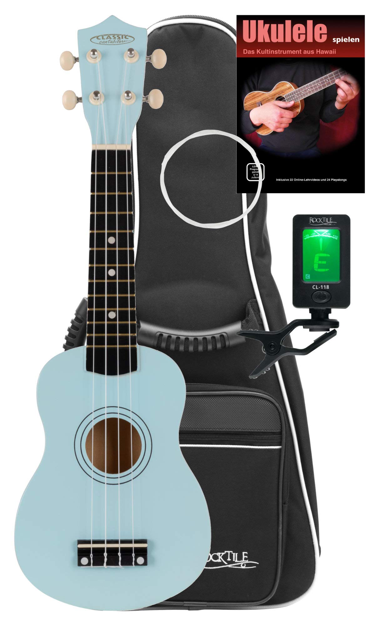Classic Cantabile US-50 BL Sopran-Ukulele Blau Set, Sopran Mensur (34