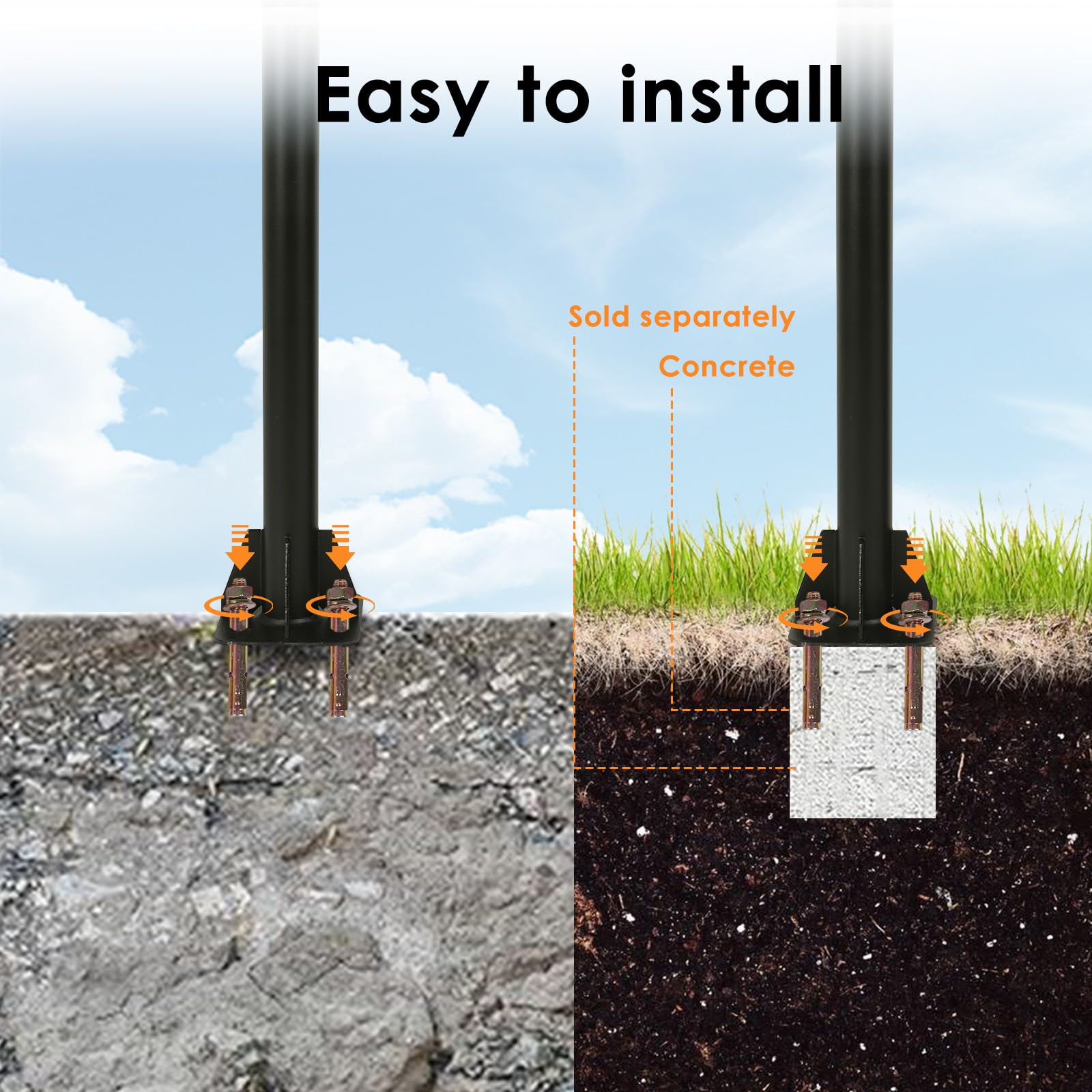 2er-Pack Sonnensegelmaste, 300cm Pfosten für Sonnensegel Metall, 61mm dicken Durchmesser Ständer Sonnensegel Befestigung Set für Garten Terrasse Hinterhof Rasen