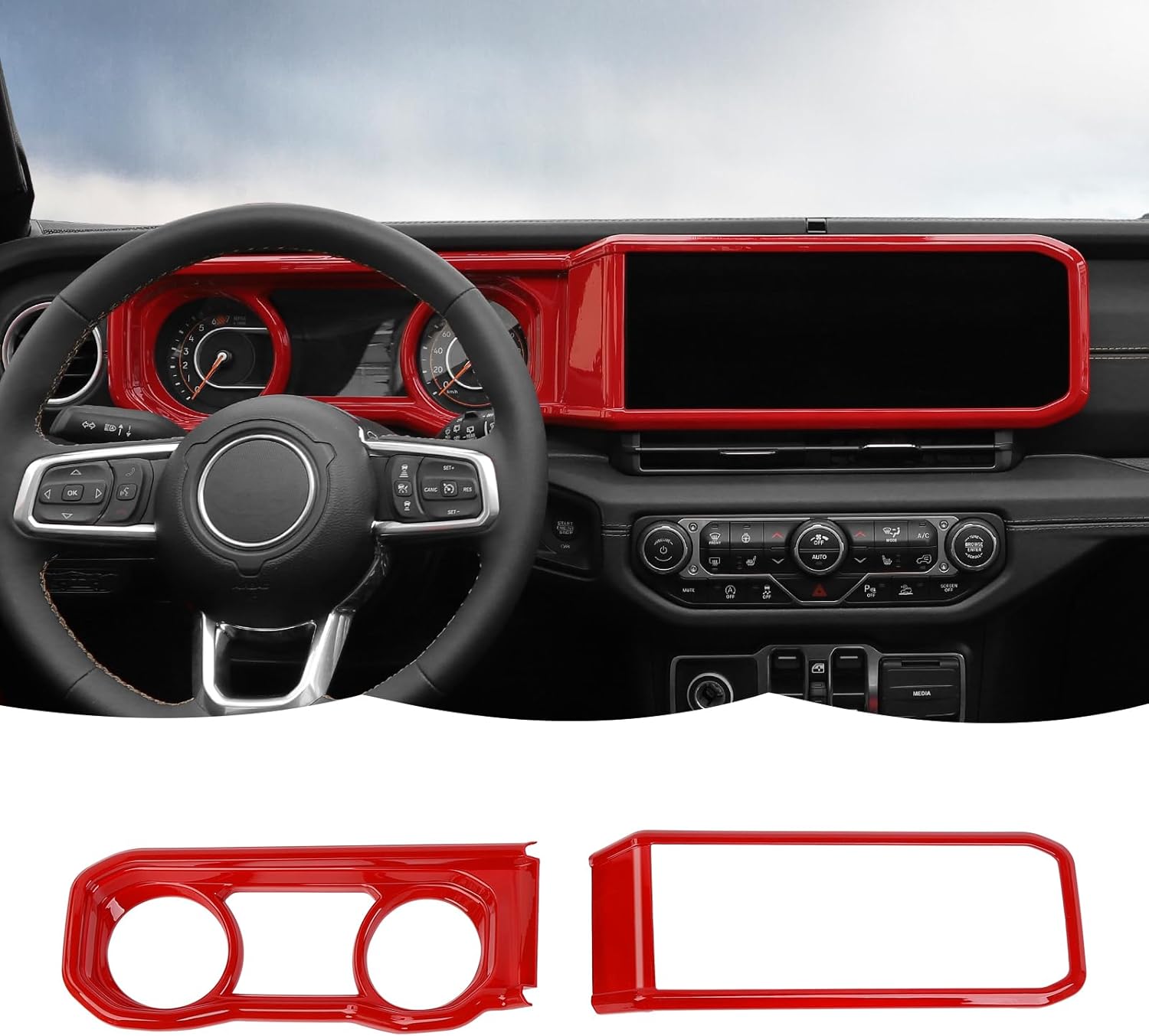 RT-TCZ Dashboard Cover Navigation GPS Trim Cover Decoration Interior Accessories Compatible with Jeep Wrangler JL JLU & Gladiator JT 2024+,Red