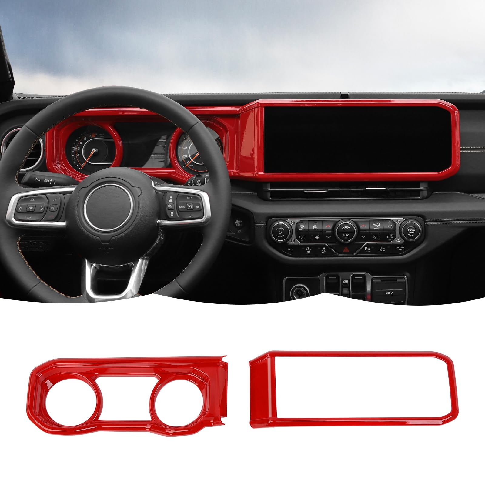 RT-TCZ Dashboard Cover Navigation GPS Trim Cover Decoration Interior Accessories Compatible with Jeep Wrangler JL JLU & Gladiator JT 2024+,Red