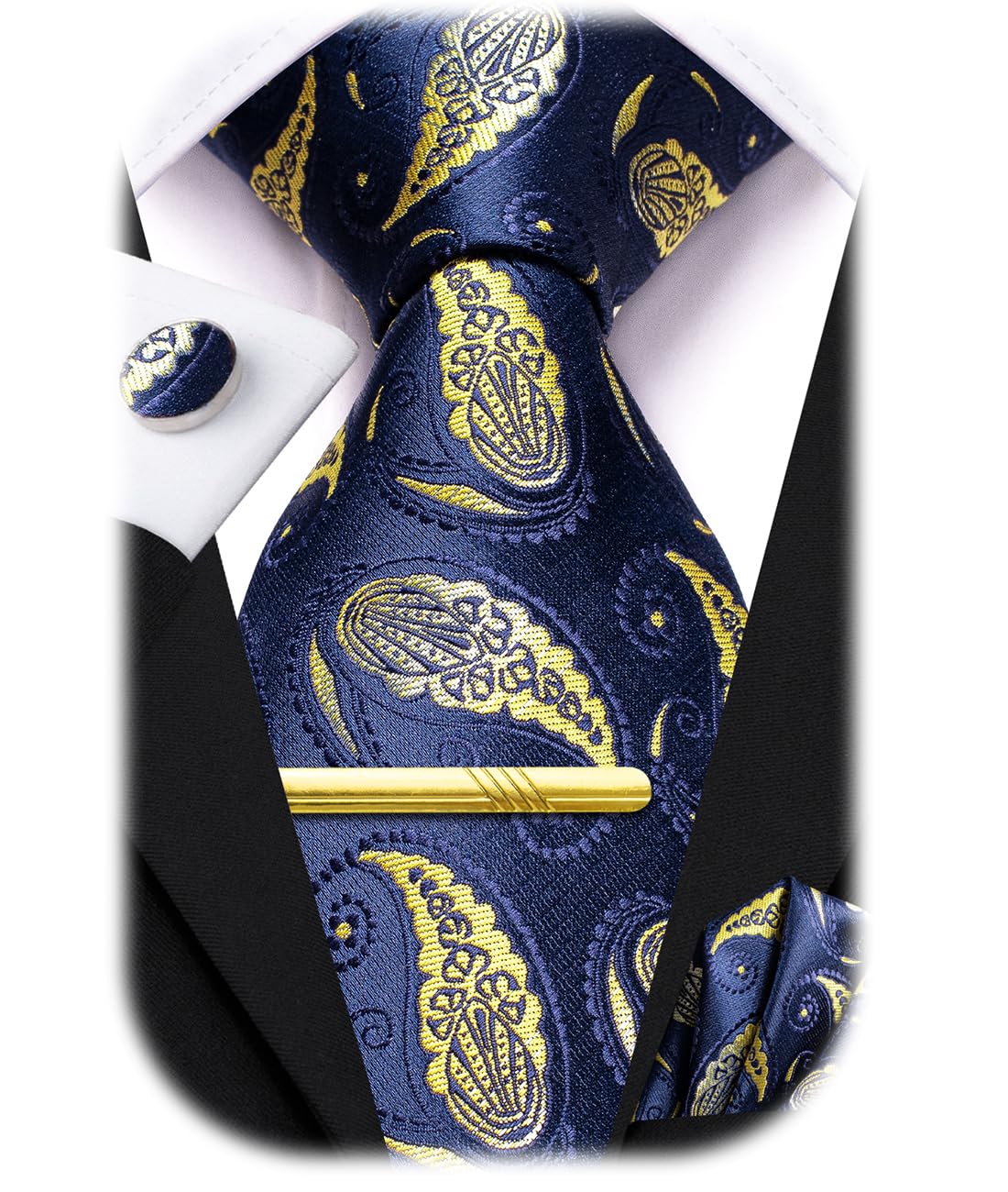 Hi-Tie Men Tie Set Necktie for Men Silk Wedding Men Ties Handkerchief Cufflinks Tie Pin Set