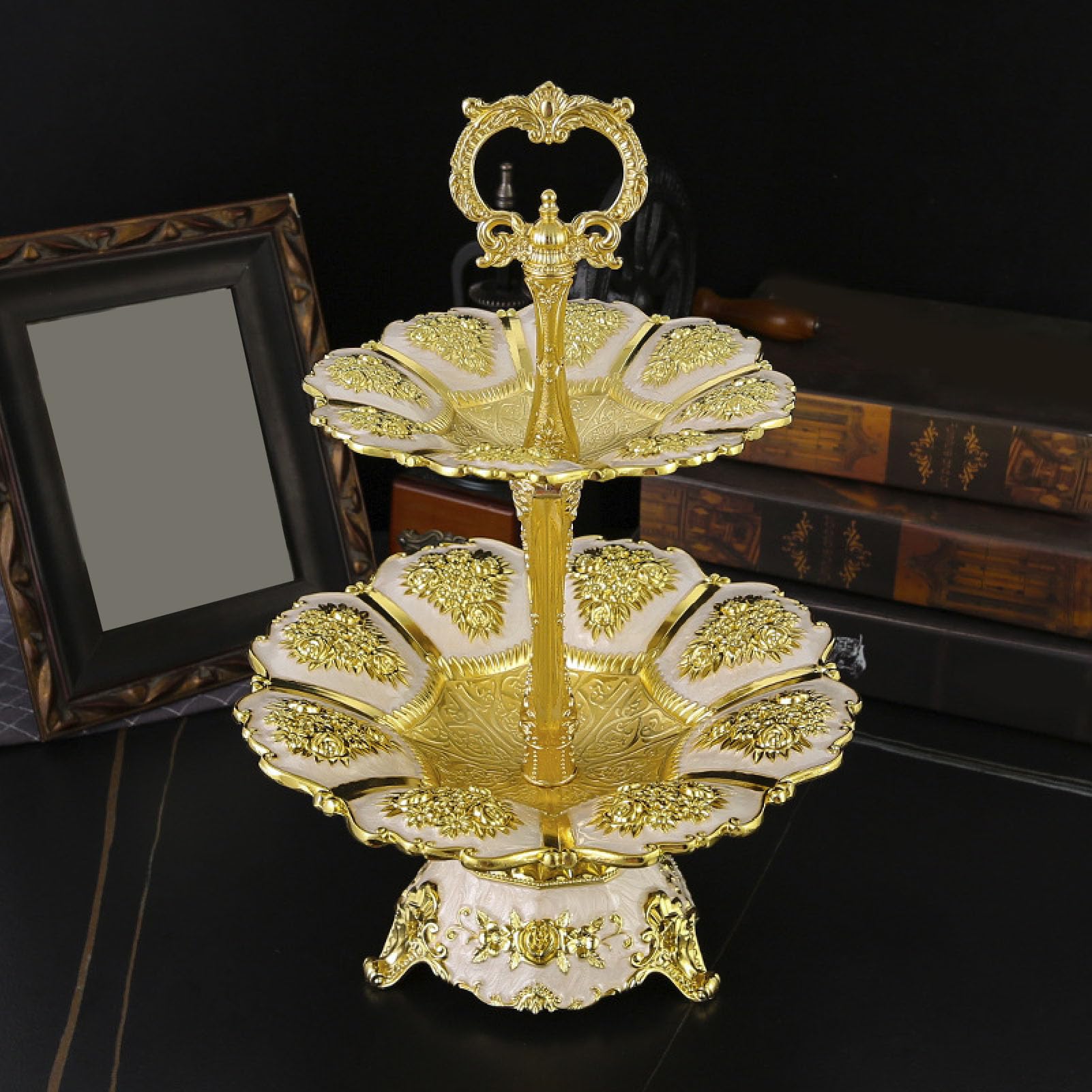 Hidyliu Alzata per Cupcake Elegante Espositore per Torta a 2 Livelli per Feste di Matrimonio in Lega Oro Argento (Oro bianco)