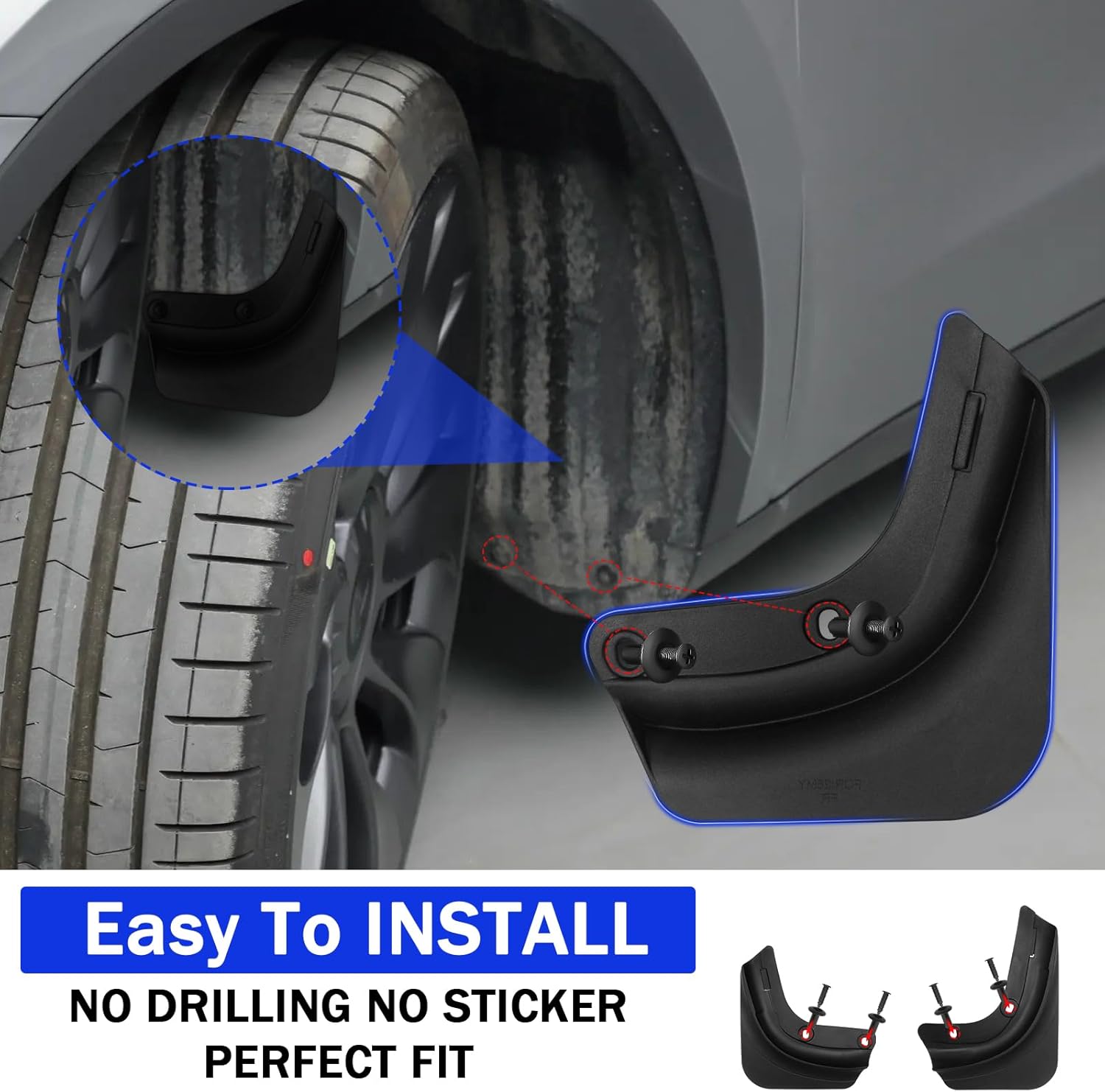 Peleus Mud Flaps Mud Guards for Tesla Model Y Juniper 2025 2026 TPE Soft Material Impact Rupture Resistant [Protect Paint, No Drilling Required] Mud Flaps Splash Guards for Model Y Accessories - Image 5