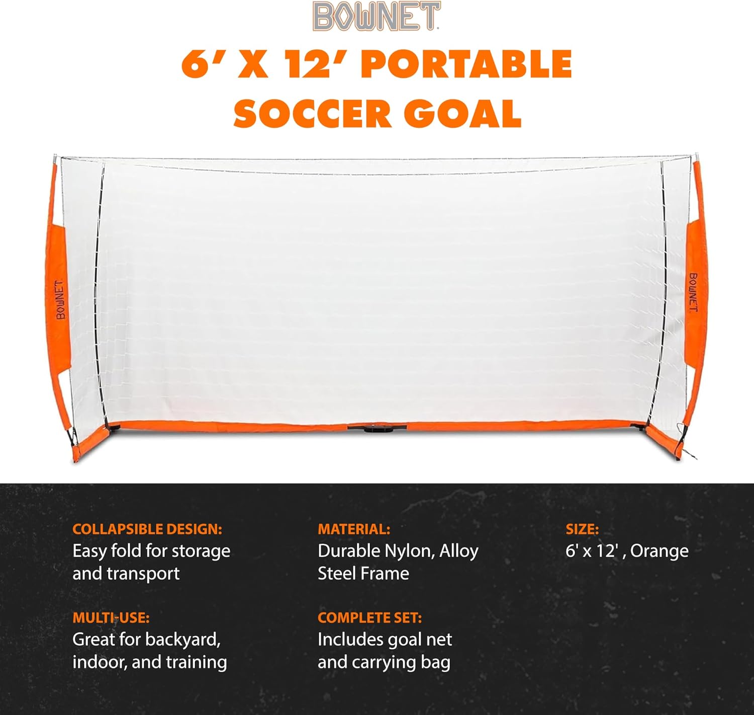 Bownet Portable Folding Soccer Goal – Pop Up Backyard & Training Soccer Net for Indoor or Outdoor – Easy Setup with Carry Bag
