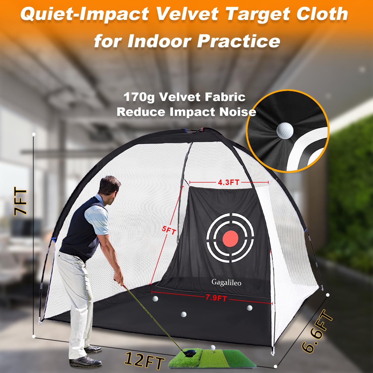 Gagalileo Filet de golf pour entraînement dans le jardin : filet de frappe avec tapis et cible – Entraînement pour la conduite, le swing, le golf, cadeau pour papa, mari, homme