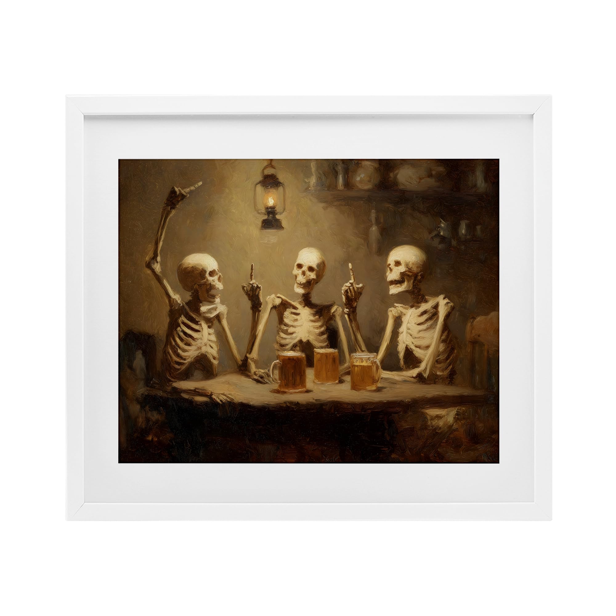 Stupell Industries Skeletons Drinking at Tavern Birch Framed Print Under Glass, design by Arlington Prints, 13 x 16
