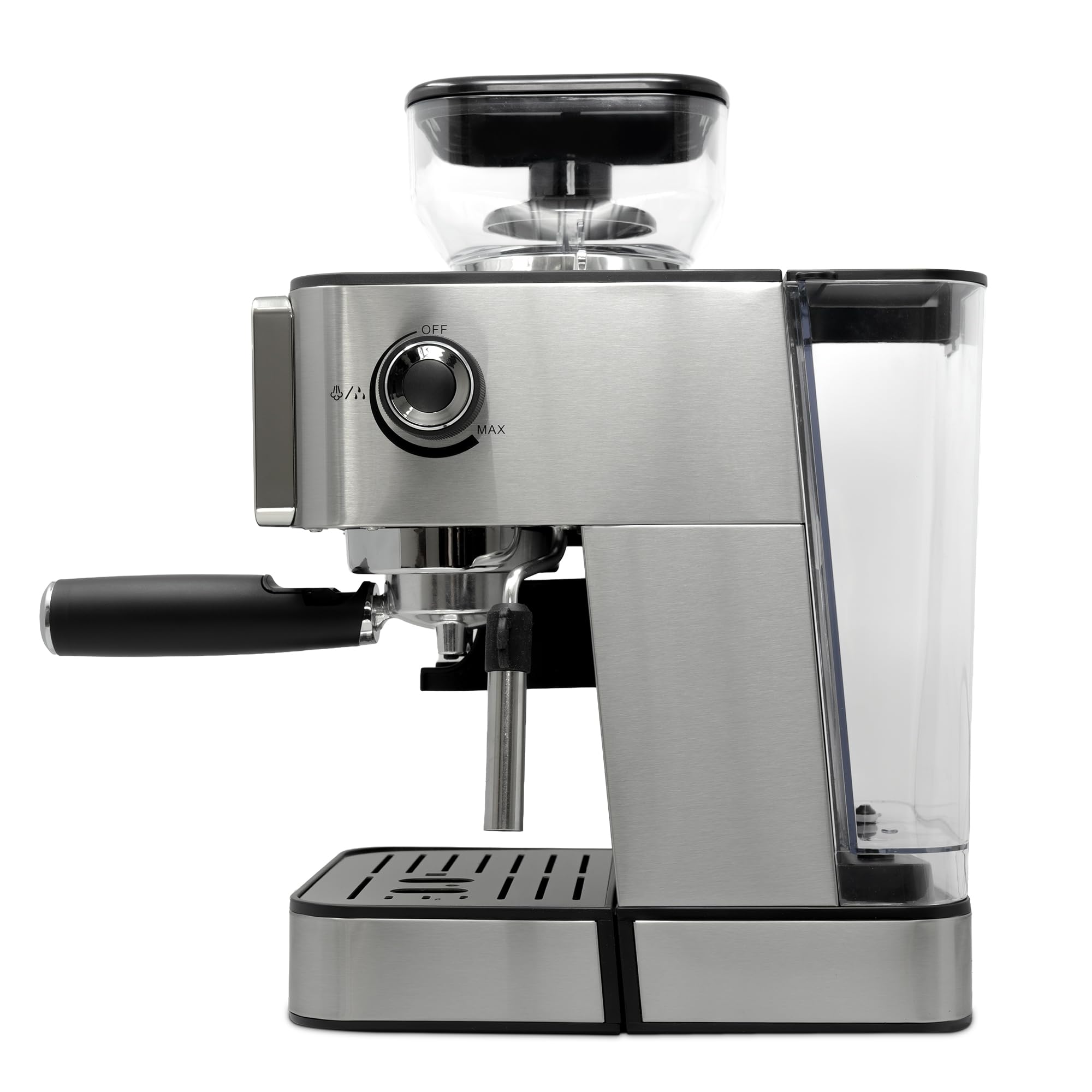 Jocca - Cafetera Espresso Semiautomática 20 Bar con Molinillo, Pantalla Táctil, 22 Niveles de Molienda, Vaporizador, Depósito 1,3L, 1450W, Acabado en cromado Acero Inoxidable