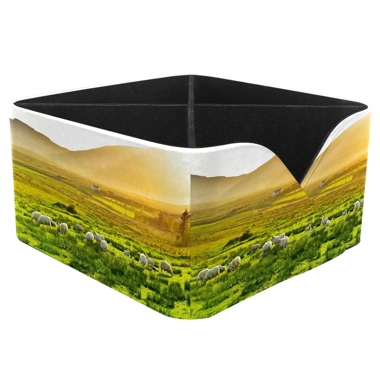 KengjuTesu Sheep on Grassland Desktop Organizer Pen Holder, Rectangular Pencil Cup for Office, Study and Makeup Stations