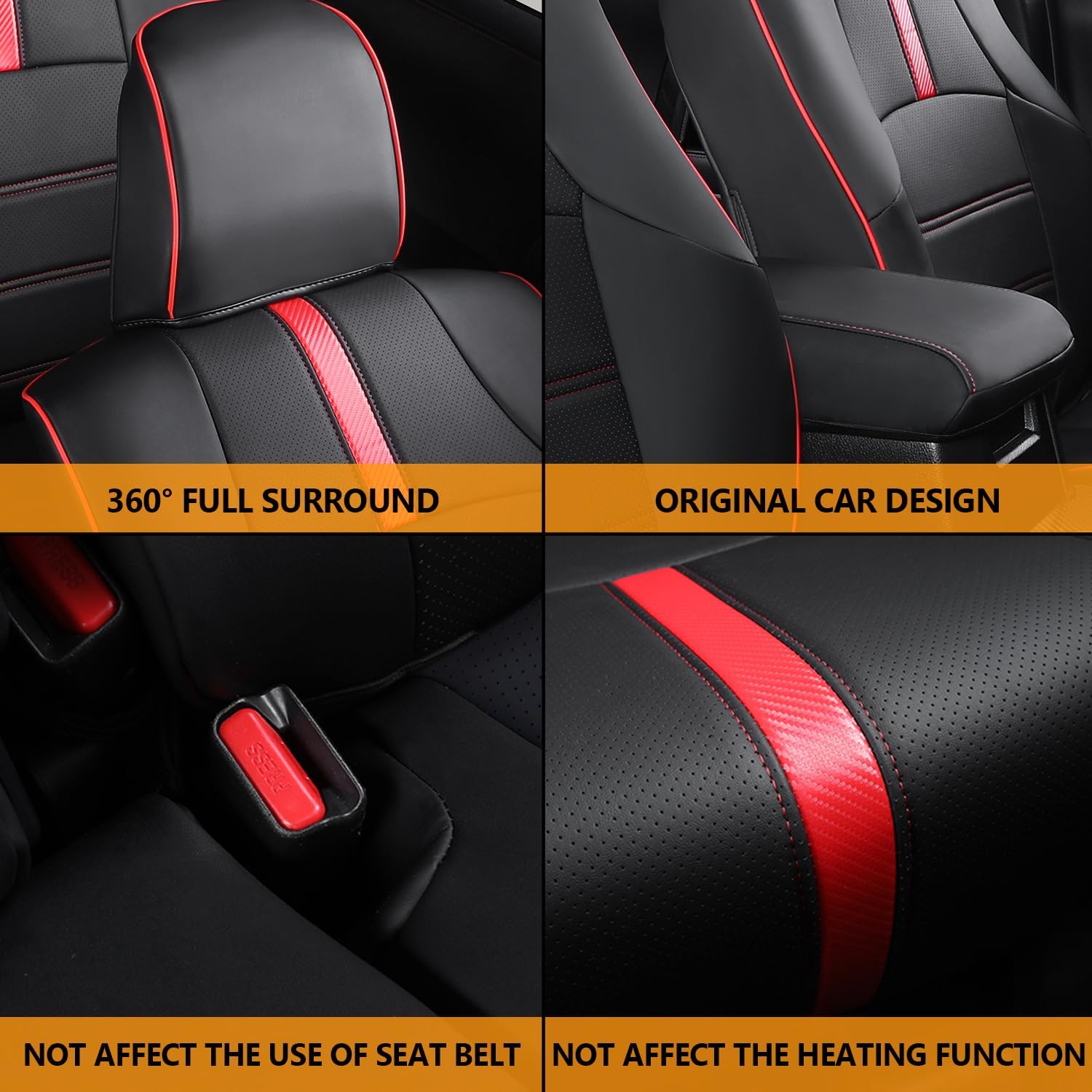 PTYYDS Seat Covers Compatible with 2011-2024 Toyota 4Runner Seat Covers 2-Row Leather Covers Replacement for 2011-2024 Toyota 4Runner Accessories(2-Row,5 Seats Model ONLY,Full Set,Black+Red)