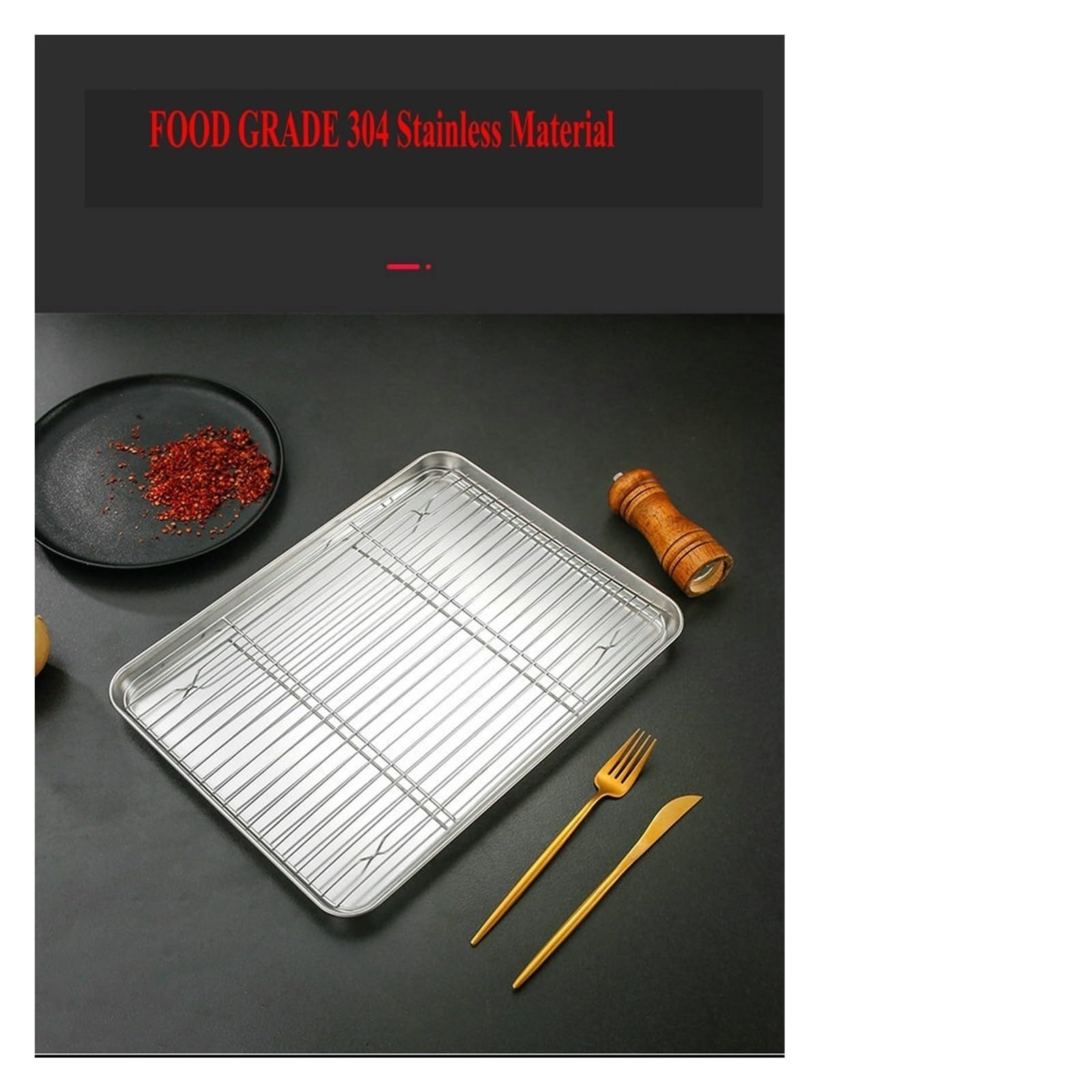 HIZON Parrilla y Bandeja de Goteo integradas de Acero Inoxidable 304 | Bandeja for hornear con rejilla integrada for asar en horno y freír al aire(NO3 31.5X34.5CM)