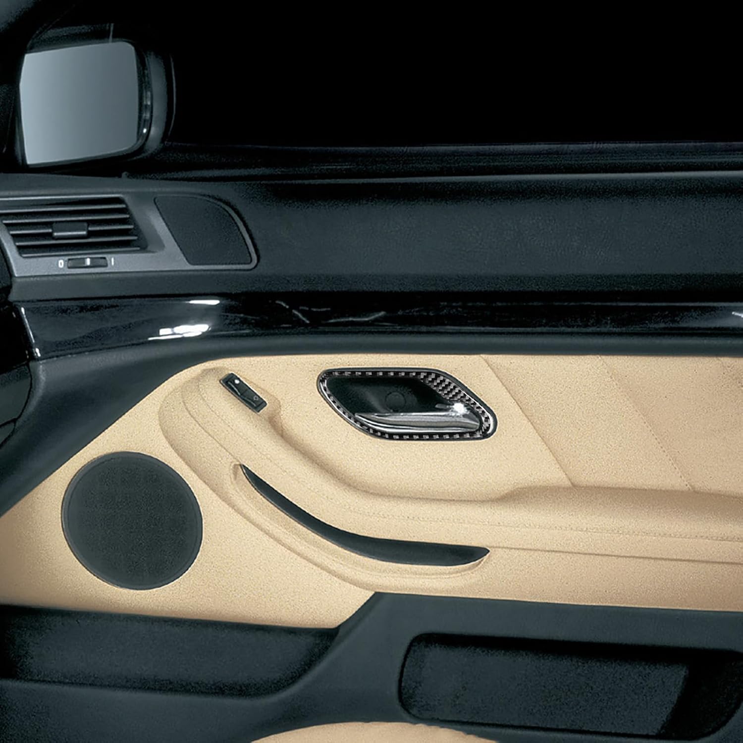 Car Inner Door Handle Trim Frame Sticker Compatible with BMW E39 5 Series M5 1998 1999 2000 2001 2002 2003 Real Carbon Fiber Interior Trim Accessories Black