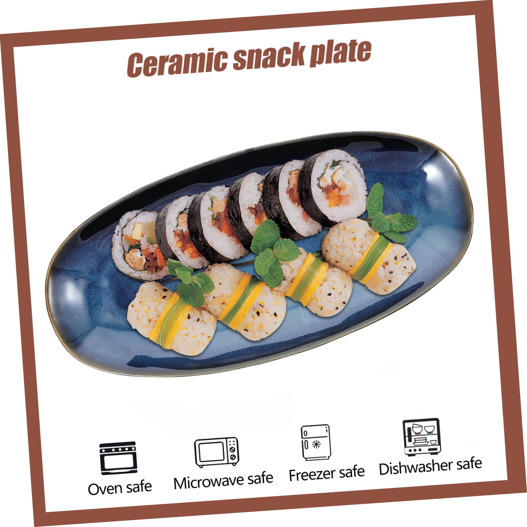 COLLBATH Assiette Sushi en Céramique Bleue, Plat de Service Multi-Fonction