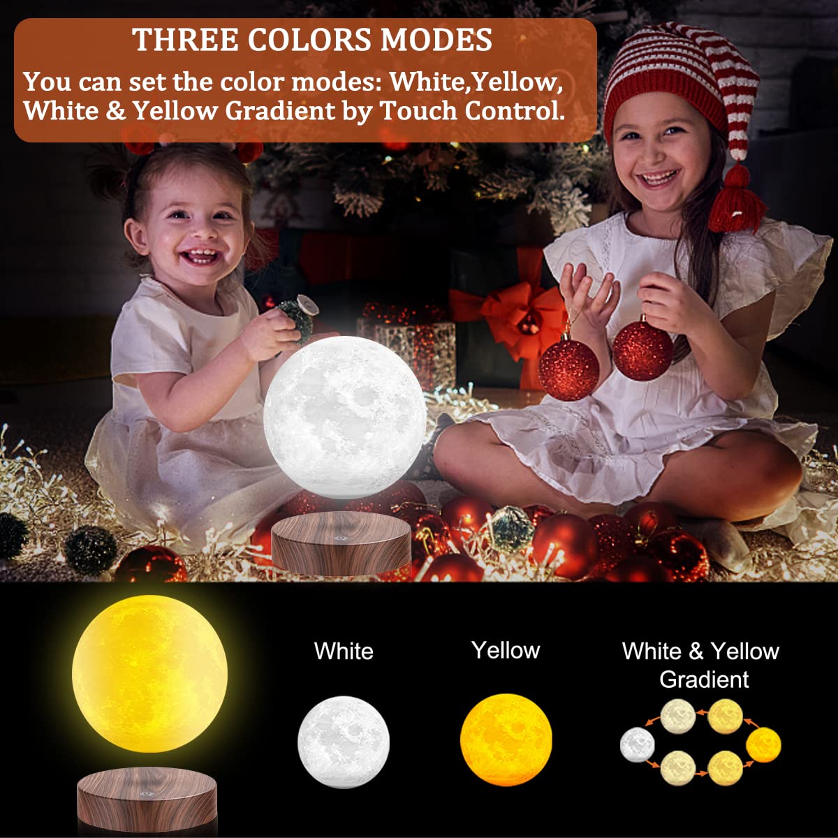 Lampada lunare a levitazione Levitazione magnetica Stampa 3D Lampade galleggianti al chiaro di luna Sfera LED Luci notturne Luna Decorazioni per la camera Regalo creativo per bambini Amici (3 colori)
