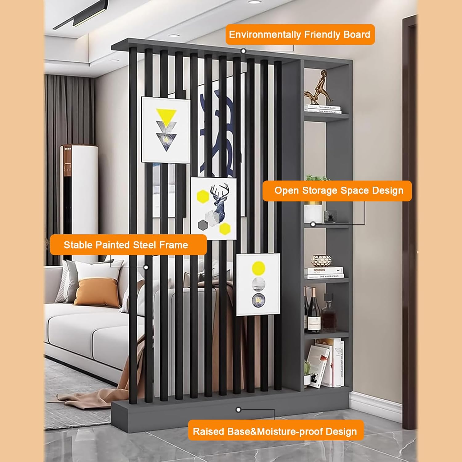 Modern Room Divider with Shelves,Wall Room Divider Screen with Storage Cabinet, Wall Divider for Room Separation, for Home Office Decorative