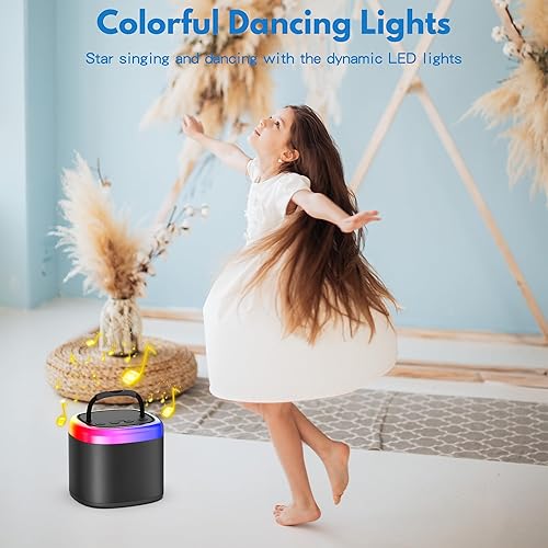 Miniatura 2 de JYX Mini máquina de karaoke, altavoz portátil de karaoke Bluetooth con 2 micrófonos inalámbricos y luces de fiesta para niños y adultos, regalos de