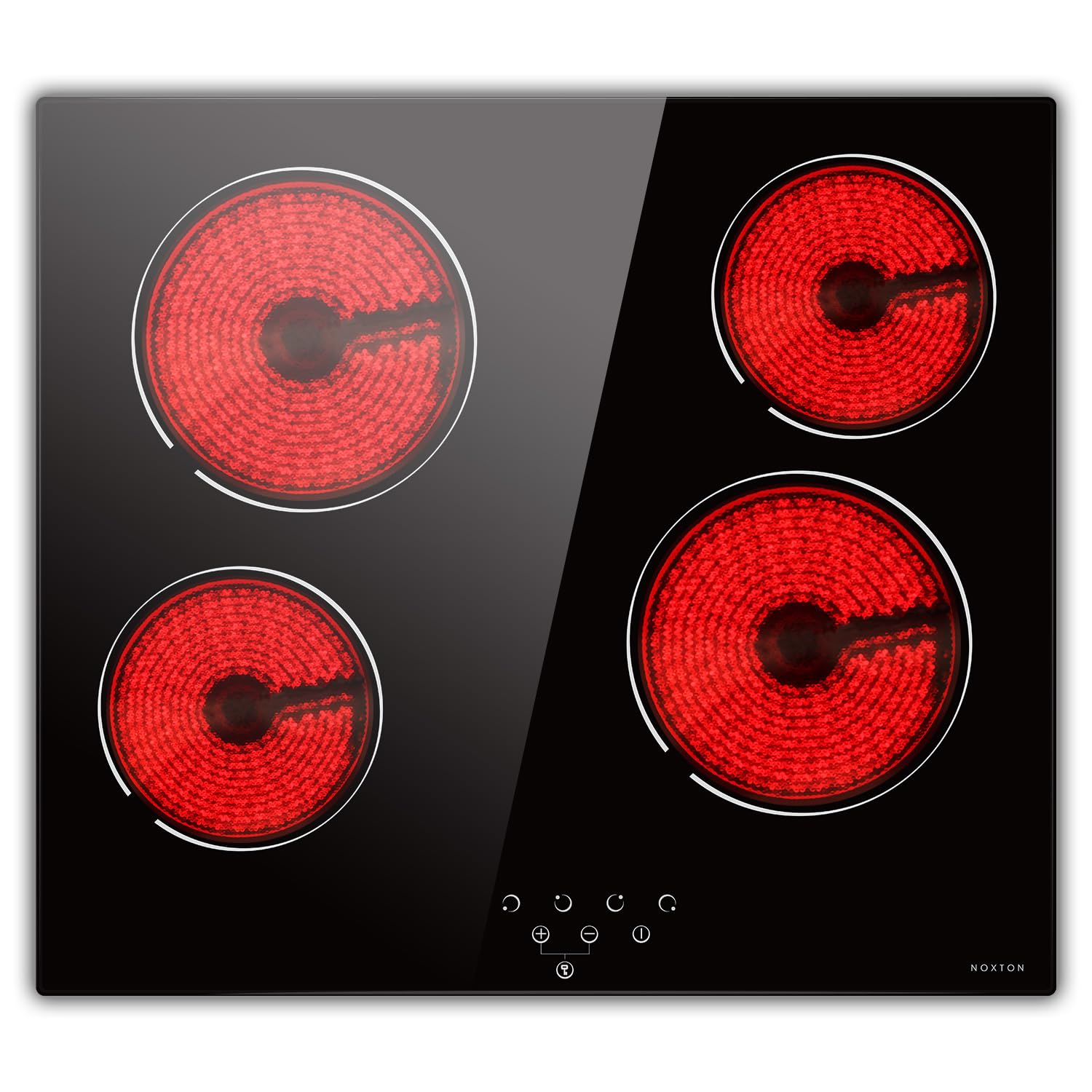 NOXTON Placa vitroceramica 4 fuegos, 60 cm, Control táctil, 6000 W | 9 niveles de potencia, Bloqueo para niños, Indicador de calor residual, 220-240V, Encastrable, Sin enchufe.