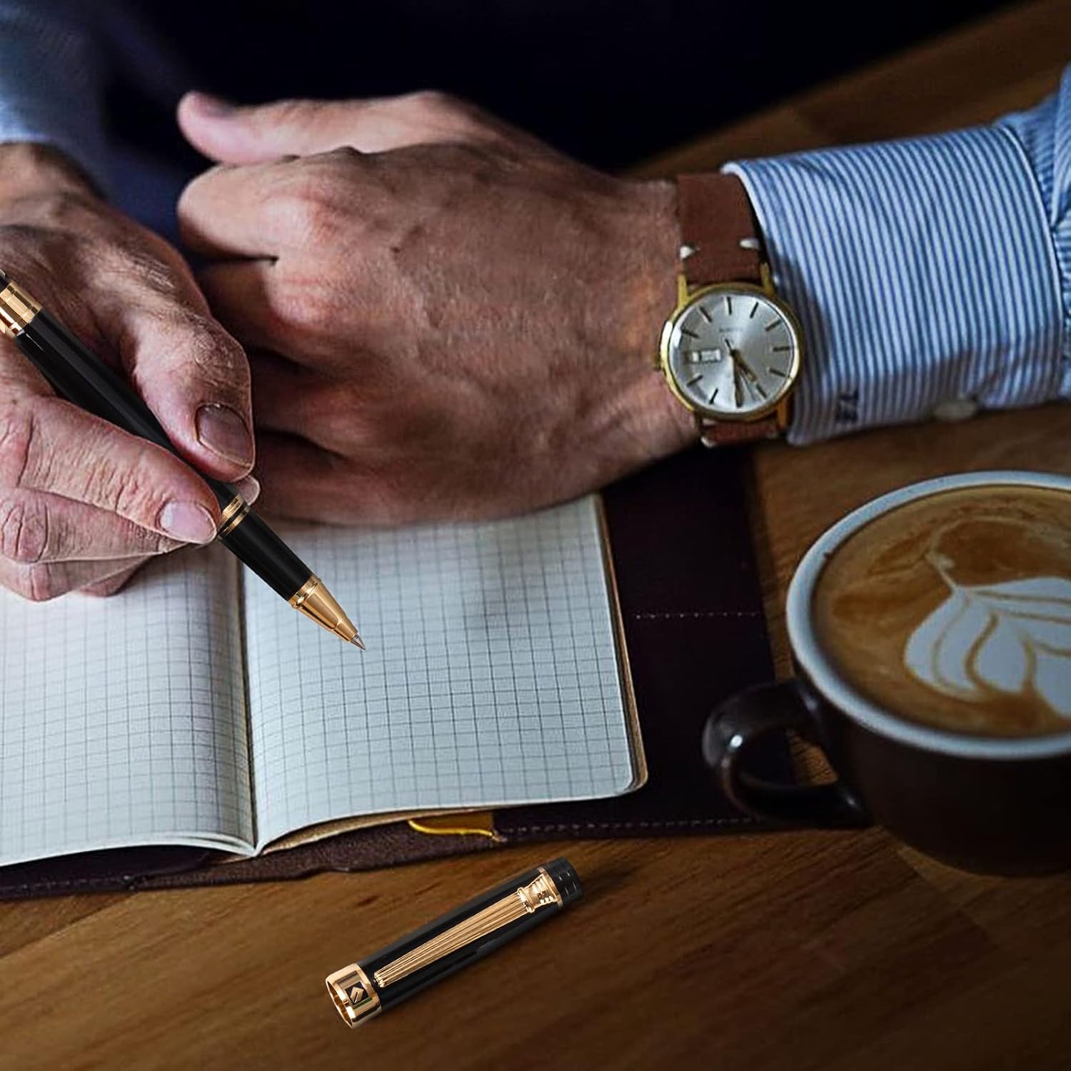 KEYZOR Luxury Writing Rollerball Pen With Schmidt Refill,Metal Pen Of 24k Gold Trim,Fancy Pen Gift Set For Men&Women In Executive Offices Business