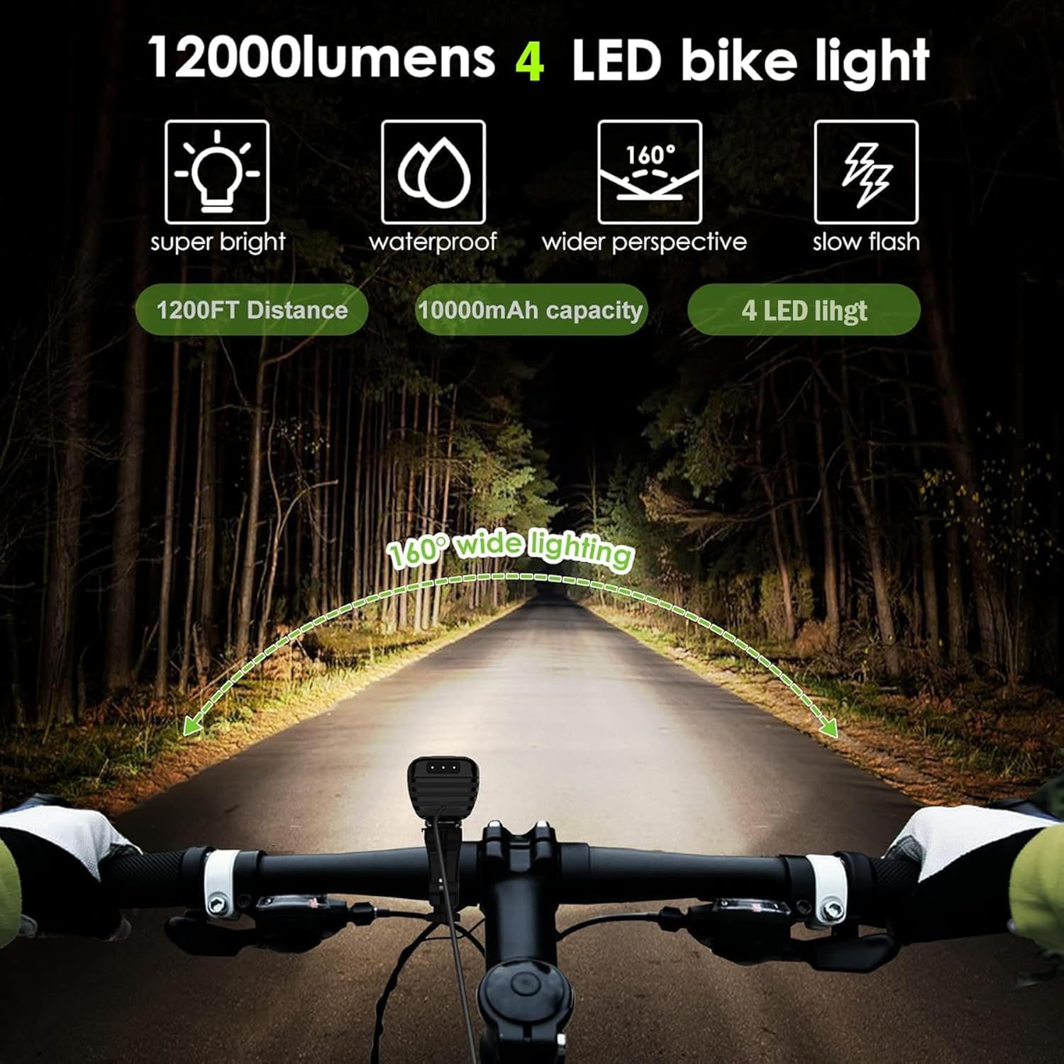 Victagen Bike Light 12000lm Bike Lights for Night Riding, Waterproof Lights for bike Rechargeable Front Bike Headlight and Taillight, High & Low Beam, 10000mAh ultra long endurance bike lights image 4