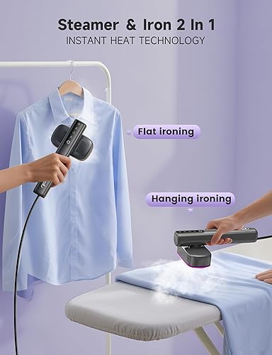 Miniatura 7 de Vaporizador para ropa, potente plancha de vapor portátil de 1200 W, calentamiento rápido de 15 segundos, tanque de 3.5 fl oz, vapor continuo de 20