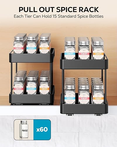 Miniatura 8 de Nieifi Organizador de especias para gabinete, estante vertical para especias, fácil de instalar, metal, 6.5 pulgadas de ancho x 10.35 pulgadas de