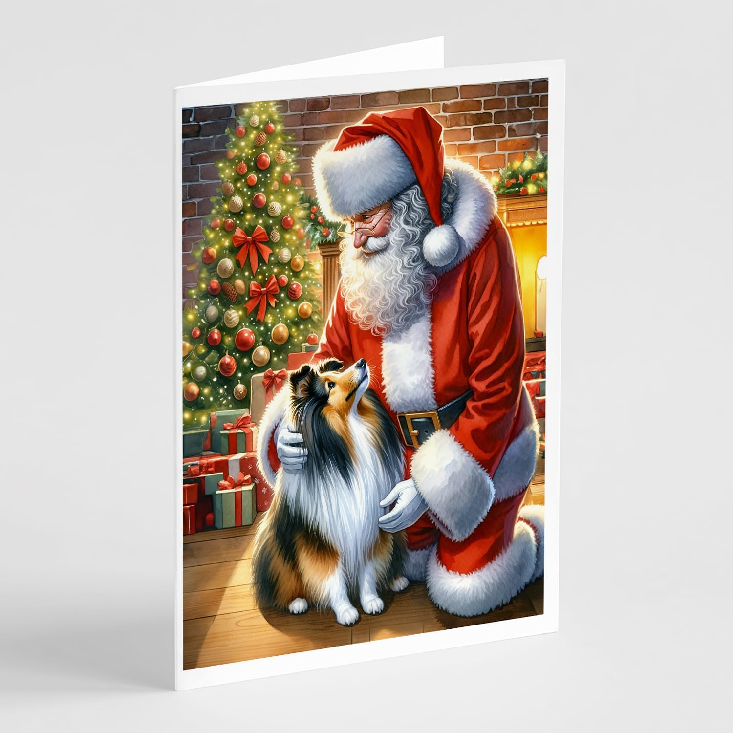 Caroline's Treasures DAC4156GCA7P Sheltie and Santa Claus Greeting Cards Pack of 8 Blank Cards with Envelopes Whimsical A7 Size 5x7 Blank Note Cards