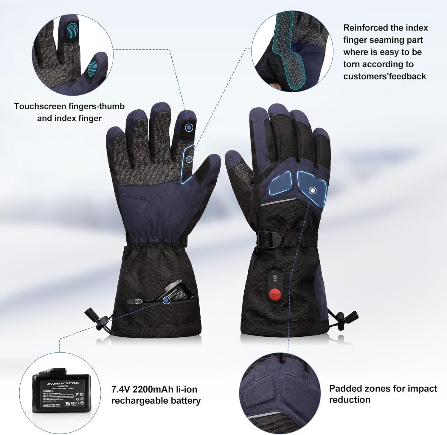 SNOW DEER Heated Gloves for Men Women - Rechargeable, Waterproof, Cut-Resistant with Touchscreen for Winter Outdoor Work Camping Warmer