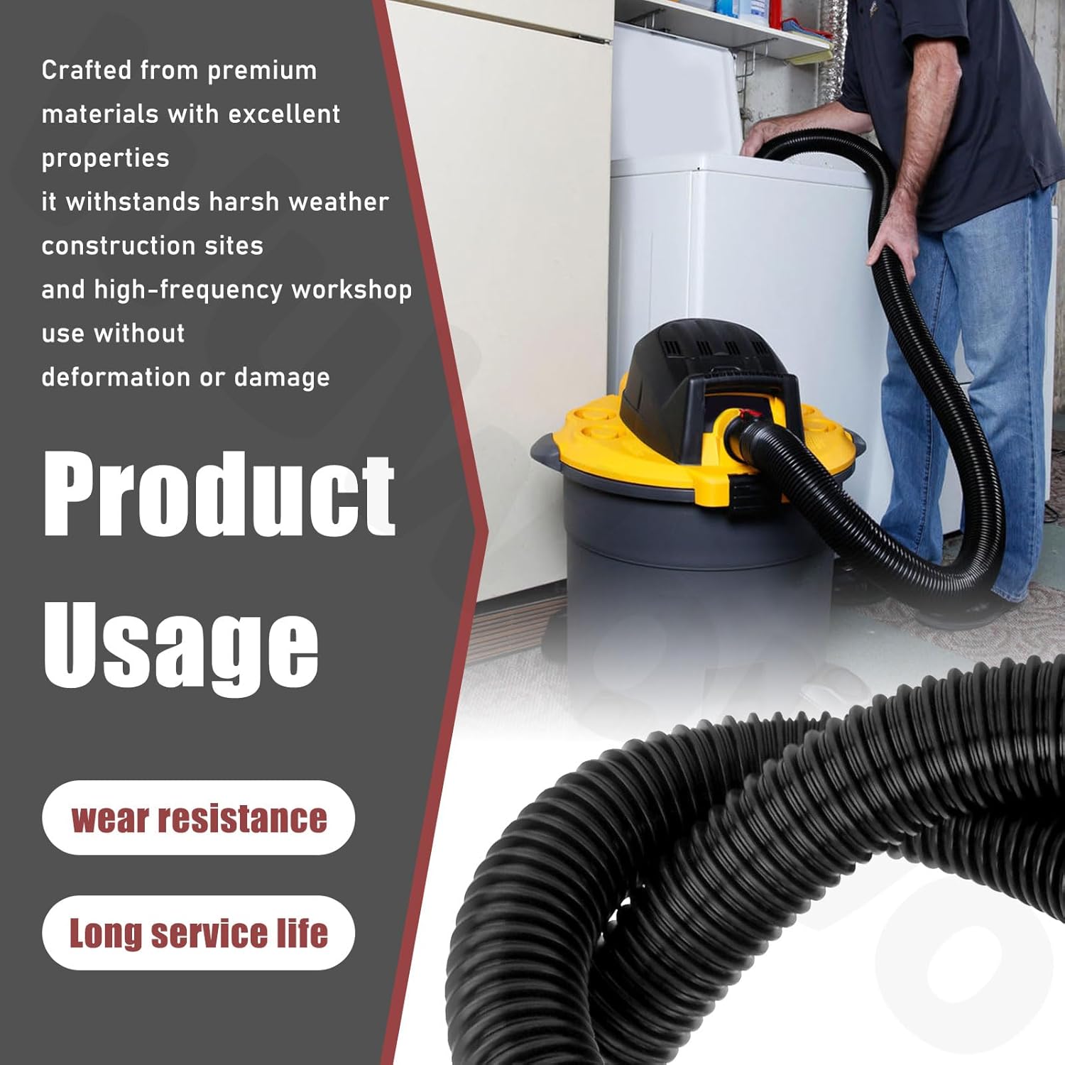 Wet/Dry Vacuum Hose Replacement for Shop-Vac 9196300-1.25" x 4 Ft Flexible Vinyl Hose, Heavy Duty Universal Suction Hose for Workshop & Home Cleaning