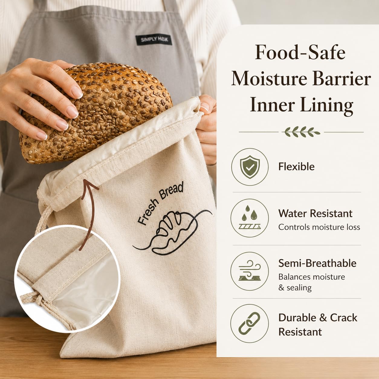 3er-Pack Leinen-Brotbeutel für selbstgemachtes Brot – wiederverwendbare Brotaufbewahrungsbeutel mit Innenfutter – 30,5 x 38,1 cm Sauerteig-Brotbeutel – umweltfreundliches Backzubehör und Geschenke für