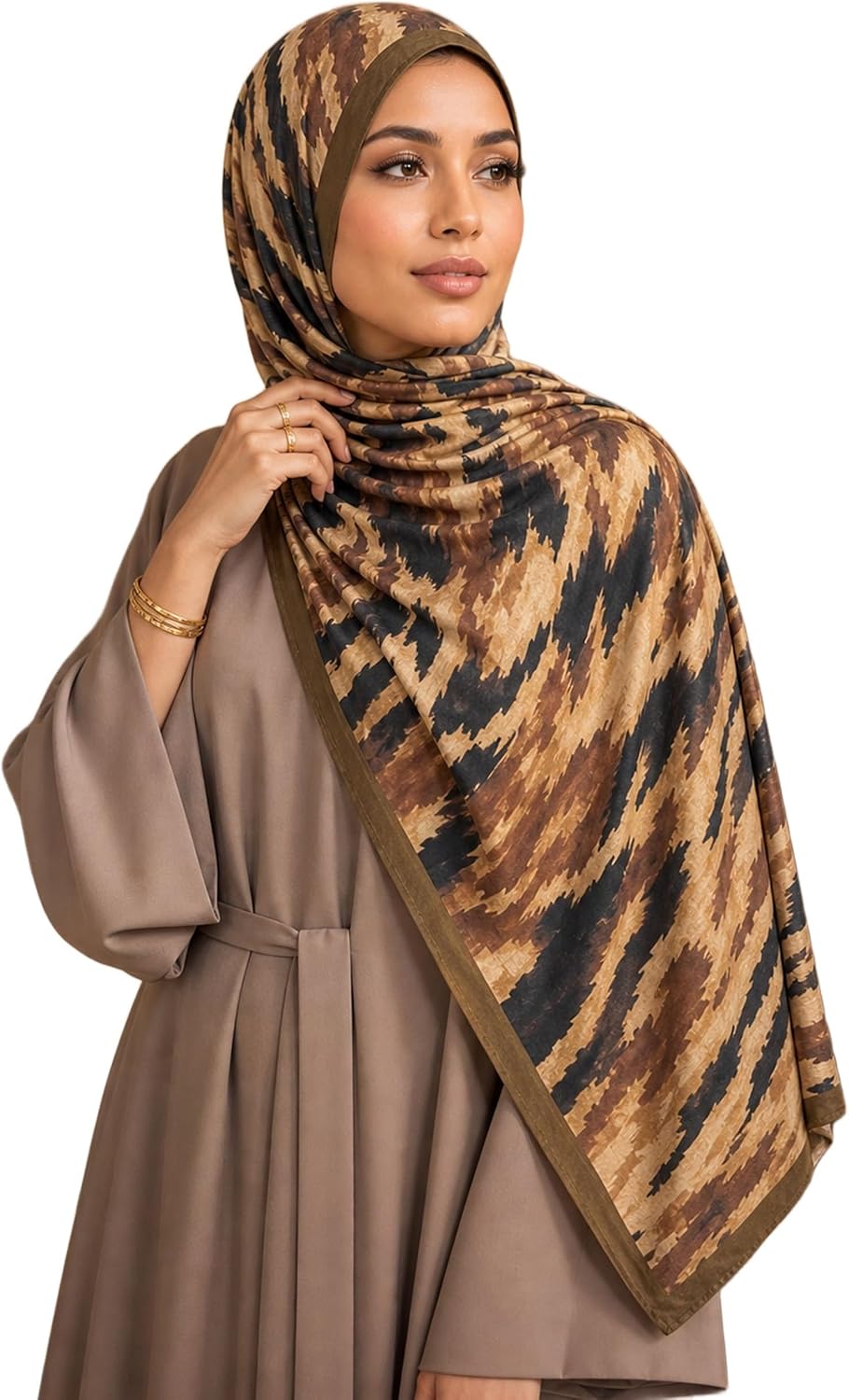 Printed Jersey Cotton Scarf for Women, Stretch Soft Hijab, Lightweight Breathable Head Wrap for All Seasons