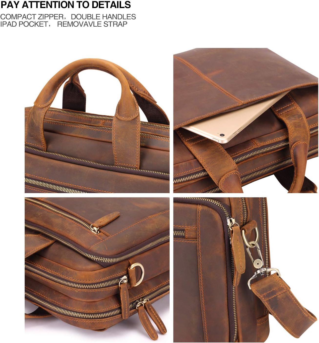 Jack&Chris Leather Briefcases For Men Shoulder Laptop Bag Leather Messenger Bag (BROWN)