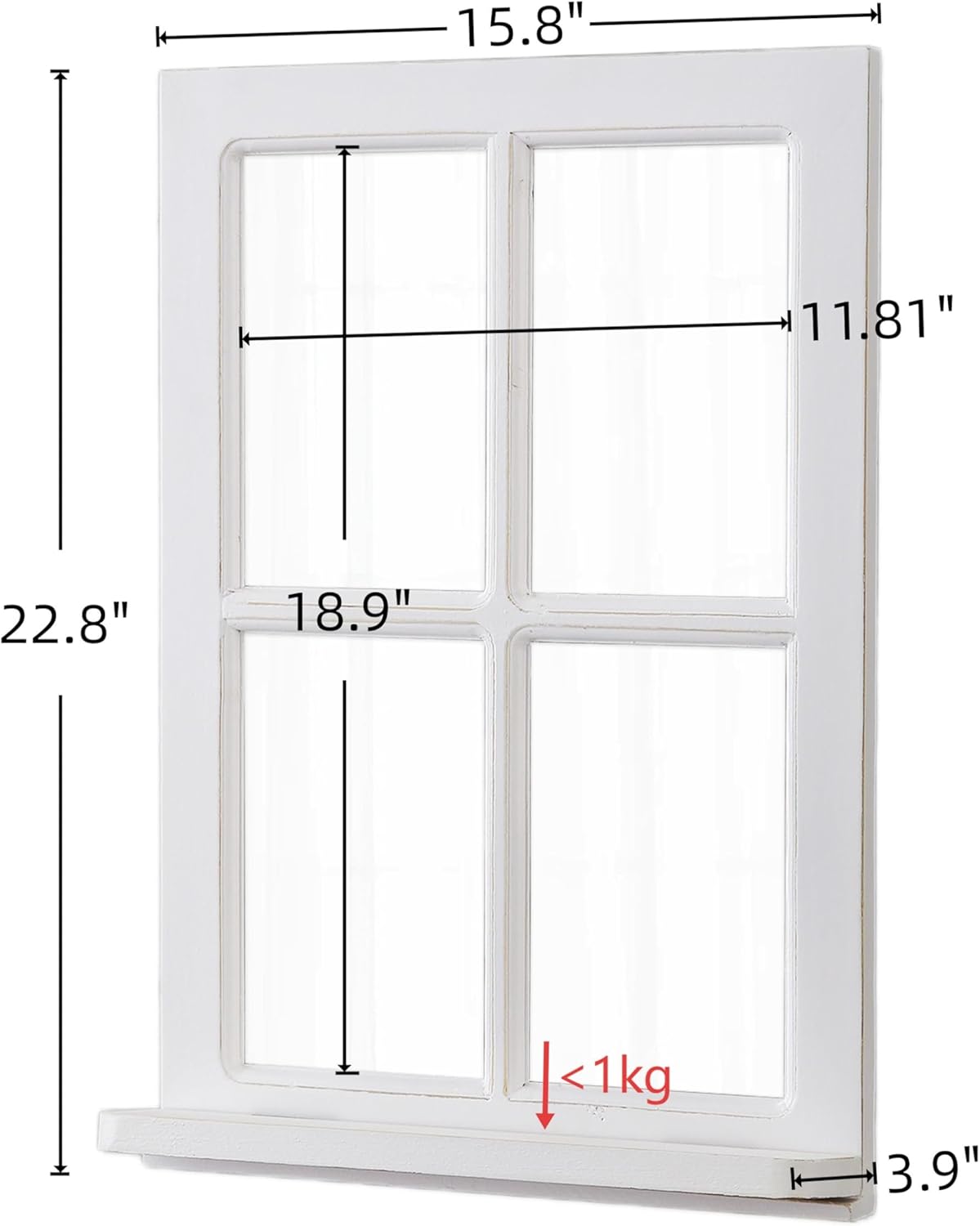 Rustic Window Mirrors for Wall Decor 16 X 23 Inch, Hanging Distressed White Wood Frame Decorative Farmhouse Windowpane Mirror with Shelf for Bedroom Living Room Entryway Kitchen