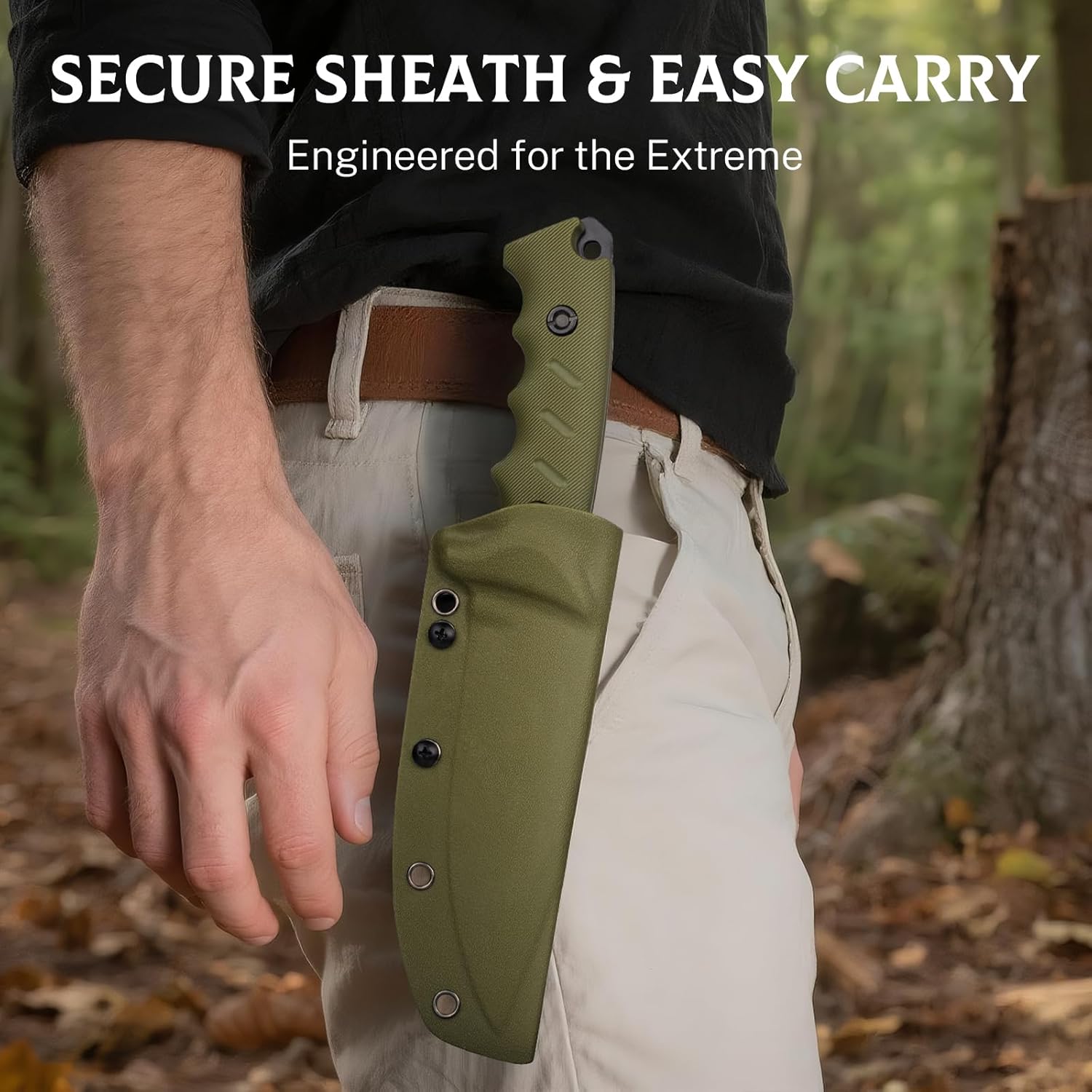 Tanto Camping Knife for Men, D2 Steel Fixed Blade Tactical Survival Knife with Sheath - Compact & Portable for Outdoor Hiking, Bushcraft, G10 Handle - Green