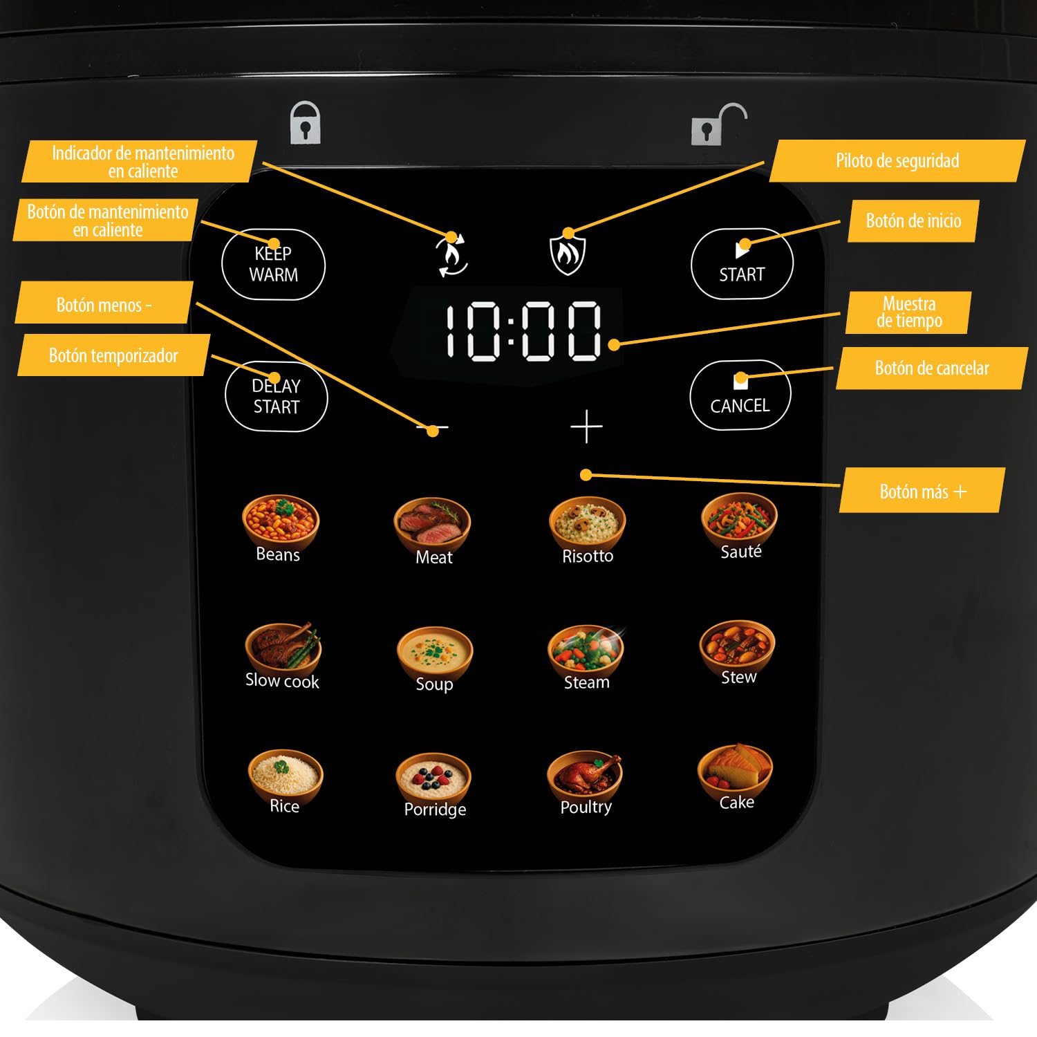 Olla a Presión Eléctrica Tristar, Capacidad de 6 l, Potencia de 1000 W, Funciones de Seguridad Integradas, Cubeta Extraíble, Fácil Limpieza, RK-6160