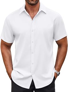 COOFANDY Men's Button Down Shirt Short Sleeve Dress Shirt Casual Beach Summer Wedding Shirt