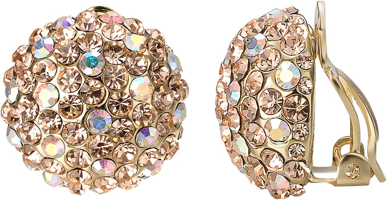 Yoursfs Round Crystal Clip On Earrings for Women Sparkle Cubic Zirconia Earrings 18K Gold Plated Rhinestone Non Pierced Bridesmaid Jewelry