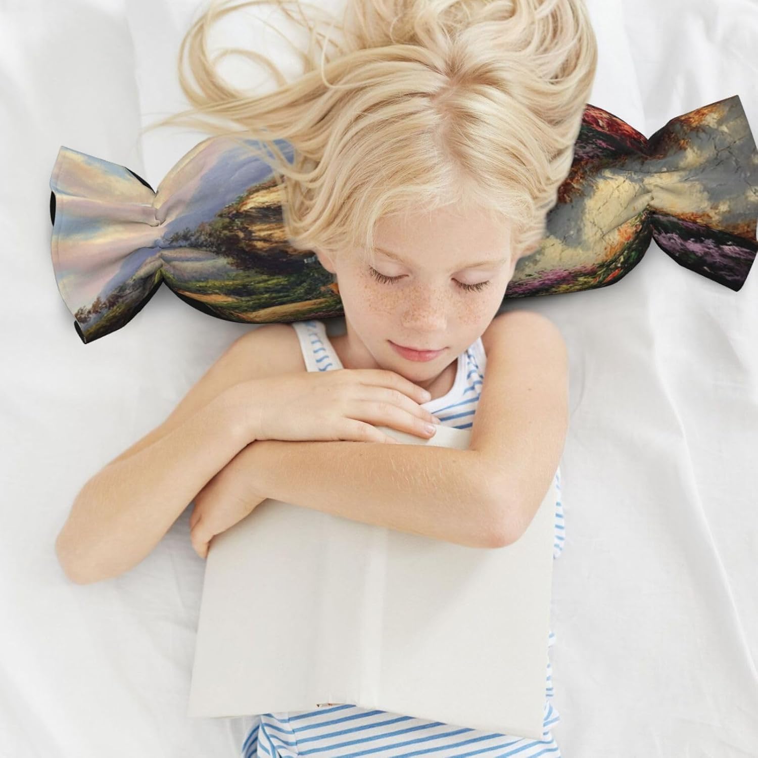 The Road to Wonderland Cylindrical Pillow-Premium Bed Pillows, Side Sleeper Neck Support, Decorative Candy Design, Soft and Durable